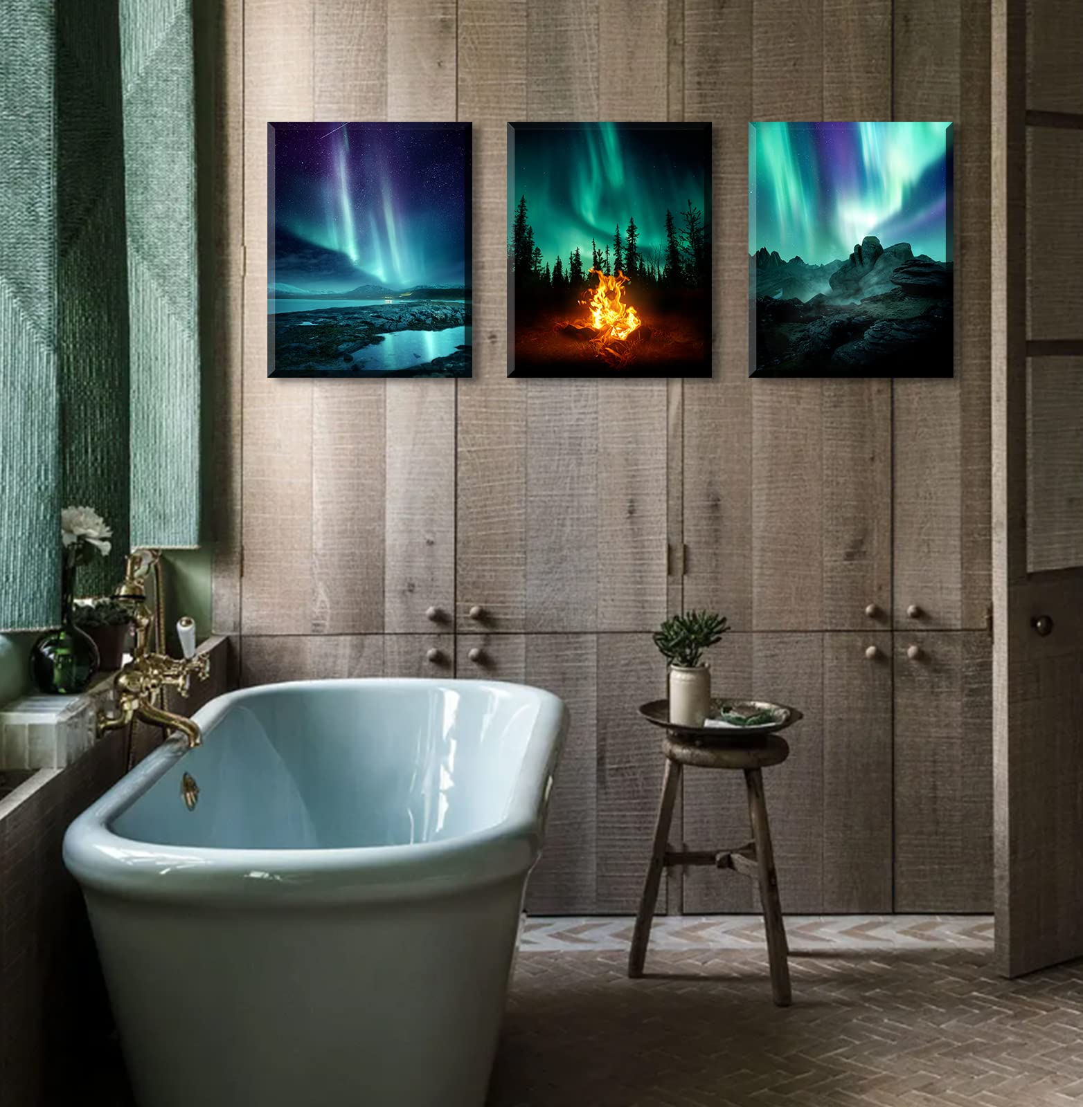 Wall Decor Living Room Bedroom Northern Lights 3 Panel Canvas wall art Paintings for Wall Decorations Modern Bathroom Office Aurora Polaris Nature Landscape 12''x16''x3 Framed Ready to Hang