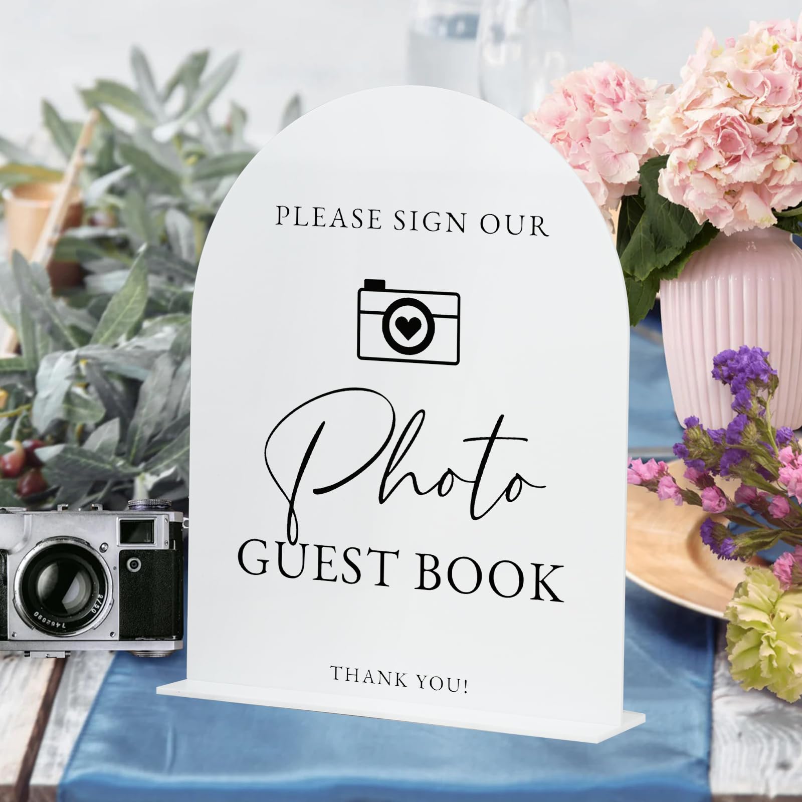White Arch Acrylic Wedding Sign- 8x10 Photo Guestbook Sign and Base,1/8 Thick | Modern Calligraphy Arched Acrylic Signs for Wedd