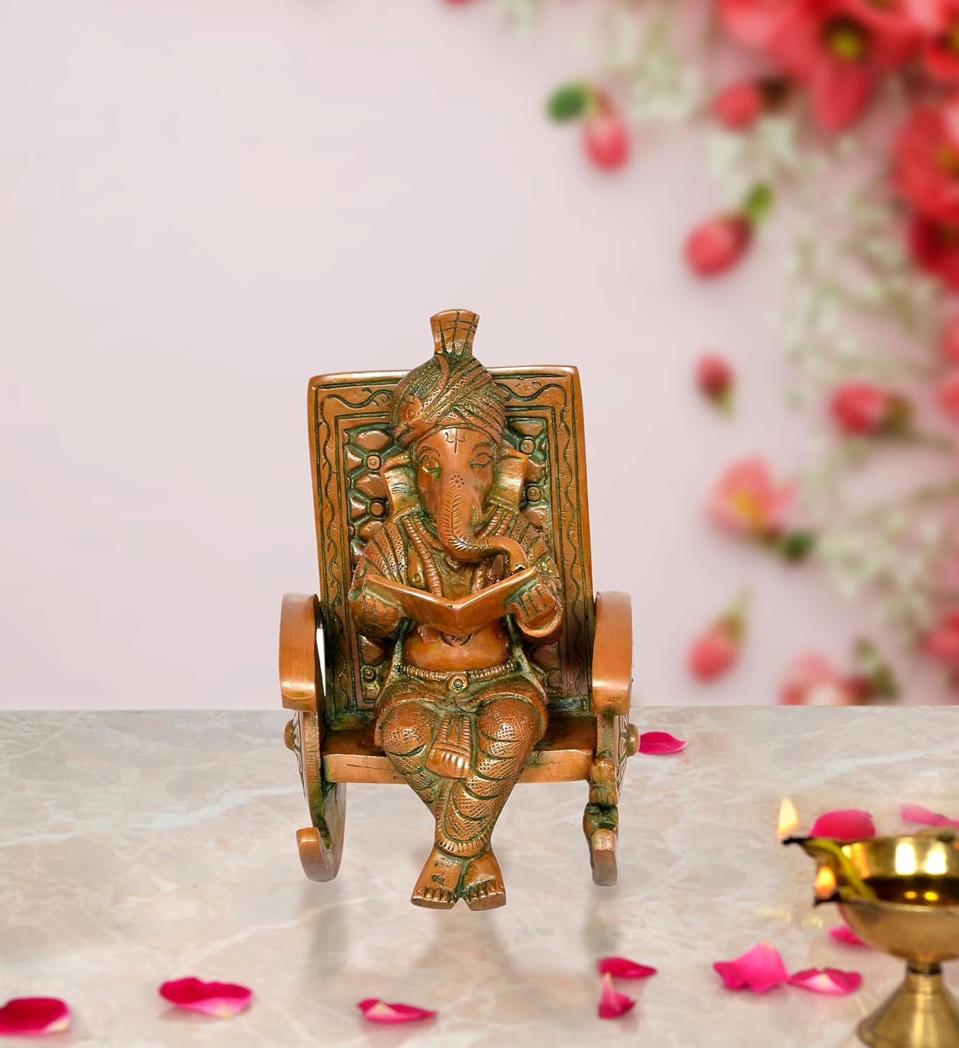 Aona Elegant Brass Ganesha Statue 6.5 Inch Handcrafted Hindu God Idol For Home & Office Dcor | Lord Ganesh Figurine