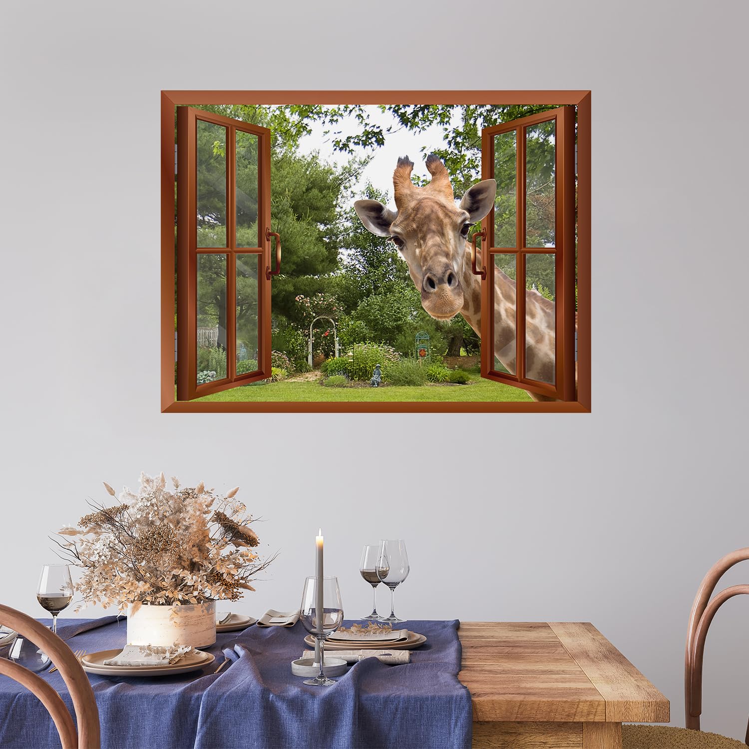 wall26 - A Curious Giraffe Sticking its Head into an Open Window Removable Wall Sticker/Wall Mural - 24''x32''