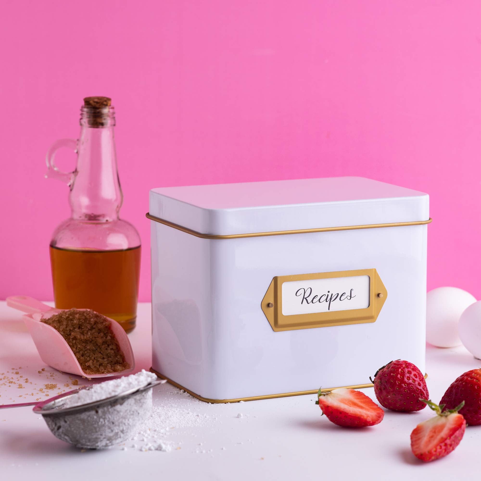 Heart & Berry White Recipe Box With 24 4X6 Recipe Cards And 12 Dividers - Recipe Cards And Box Set - Recipe Tin For 4 X 6 Inches