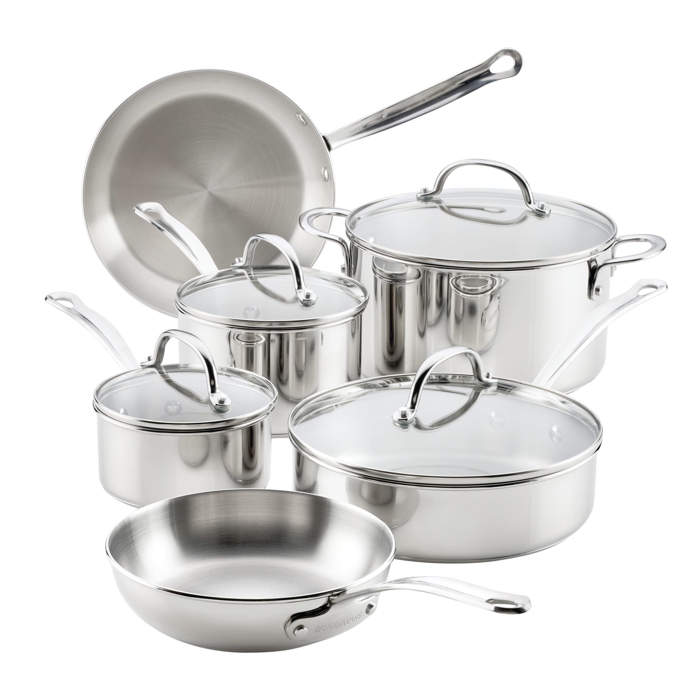 Farberware Millennium Stainless Steel Pots and Pans with Lids, Induction Ready, Compatible with All Cooktops, Metal Utensil Safe