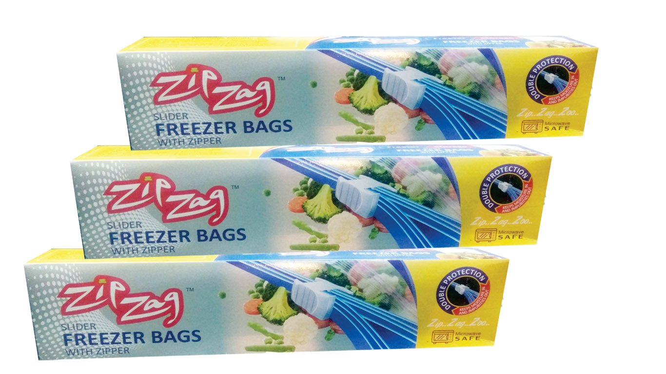 Zipzag Zipper Seal Freezer Food Storage Size (7 X 7), Pack Of 03 = 30 Bags,Freezer & Microwave Safe, Convinient & ReUsable Ba