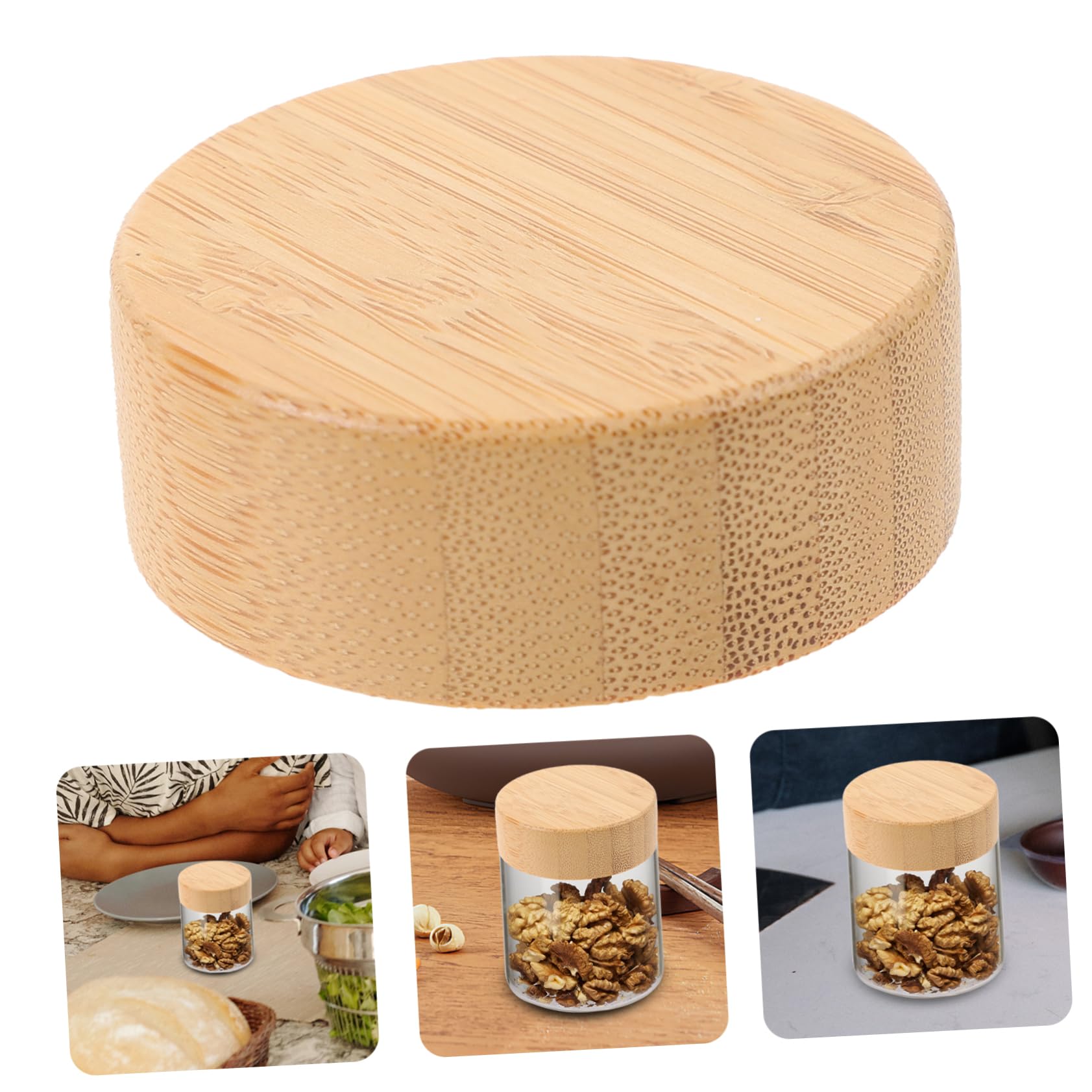 Luxshiny Pepper Bottle Caps 6Pcs Spices Jar Bamboo Lids Airtight Seasoning Jars Lids Sealed Storage Jar Replacement Caps Threade