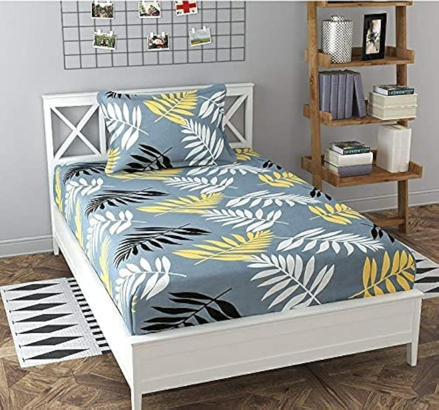 Spanglehomes 300 Tc 100% Soft Glace Cotton Elastic Fitted Single Bed Bedsheet With 1 Large Pillow Cover (36 X72X6 Inches, Grey L