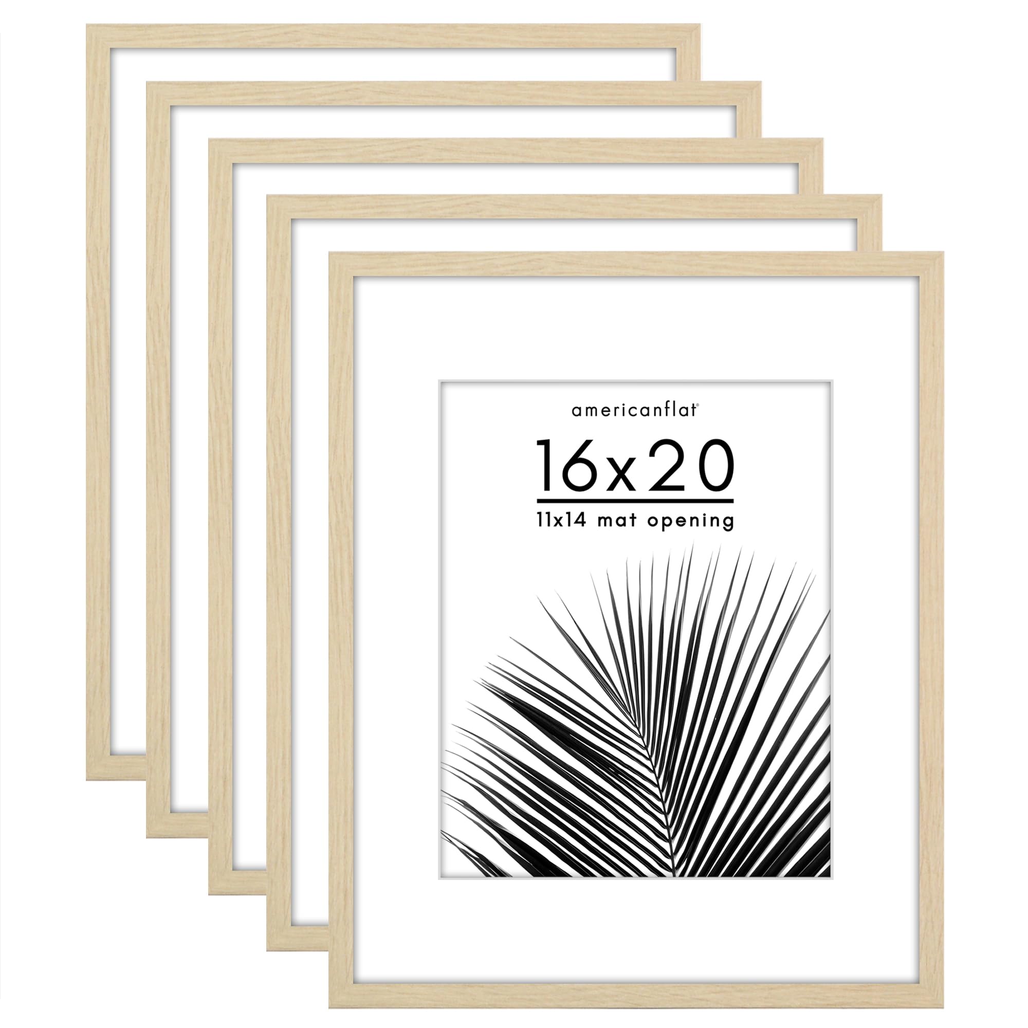 Americanflat 16x20 Picture Frame with Polished Plexiglass - Set of 5 - Use as 11x14 Frame with Mat or Display 16x20 Photo Withou