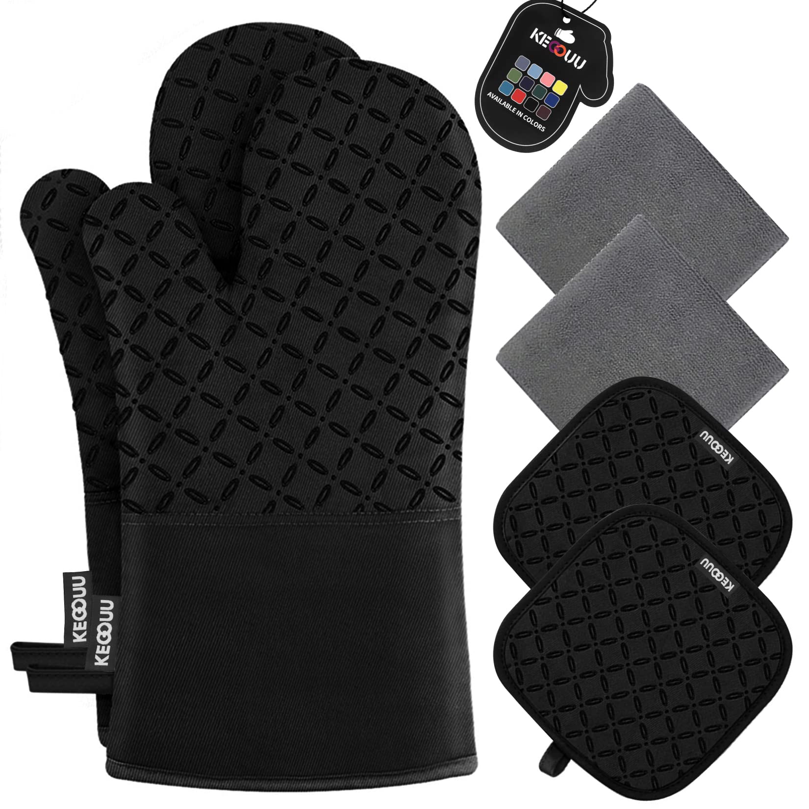 Kegouu Oven Mitts And Pot Holders 6Pcs Set, Kitchen Oven Glove High Heat Resistant 500 Degree Extra Long Oven Mitts And Potholde