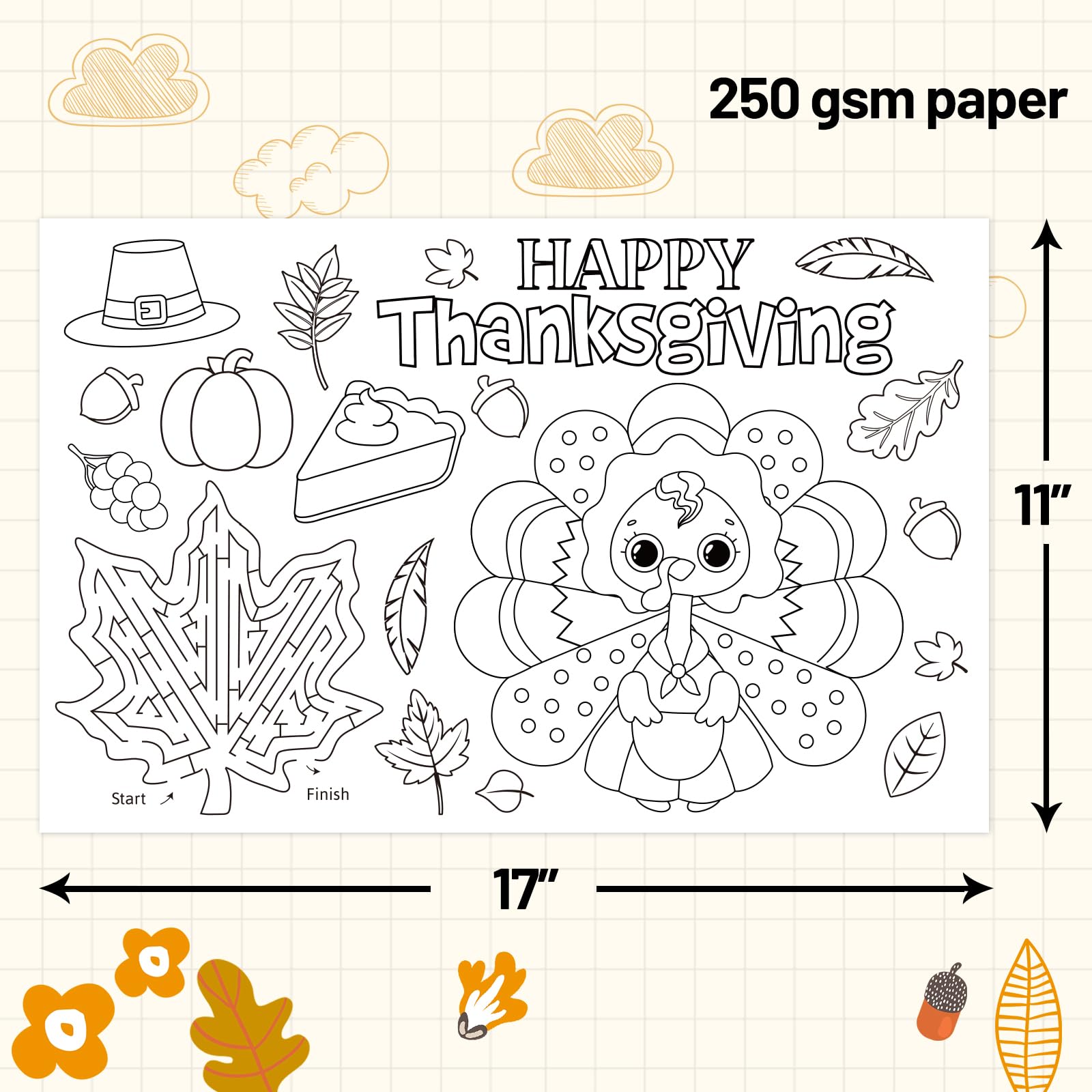 Thanksgiving Coloring Paper Placemats 12 Pcs Turkey Crafts For Kids Fall School Party Activity Table Mats Disposable 11 X 16 Inc