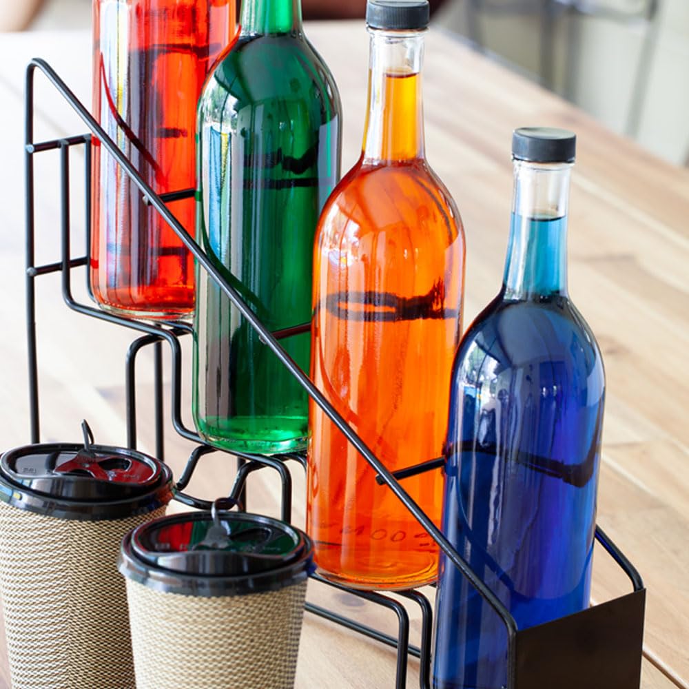 Restaurantware Restpresso 14 X 4 X 12 Inch Coffee Syrup Rack 1 4-Tier Syrup Holder - Wire Design Compact Black Iron Syrup Stand