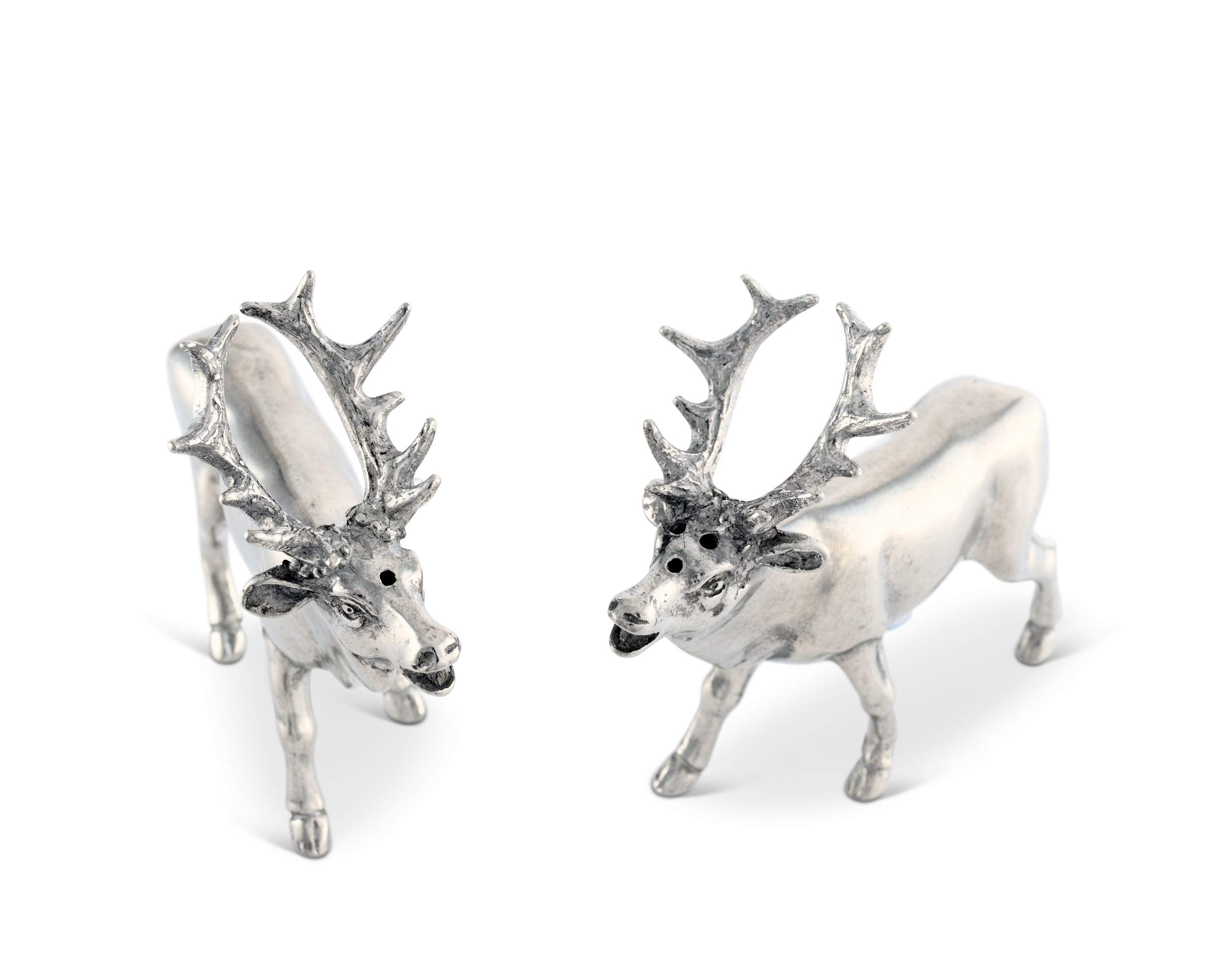 Vagabond House Pewter Deer/Elk Salt And Pepper Shakers Set Artisan Designer Handcrafted For Cabin Lodge Mountain D  Cor 4.5 Inch