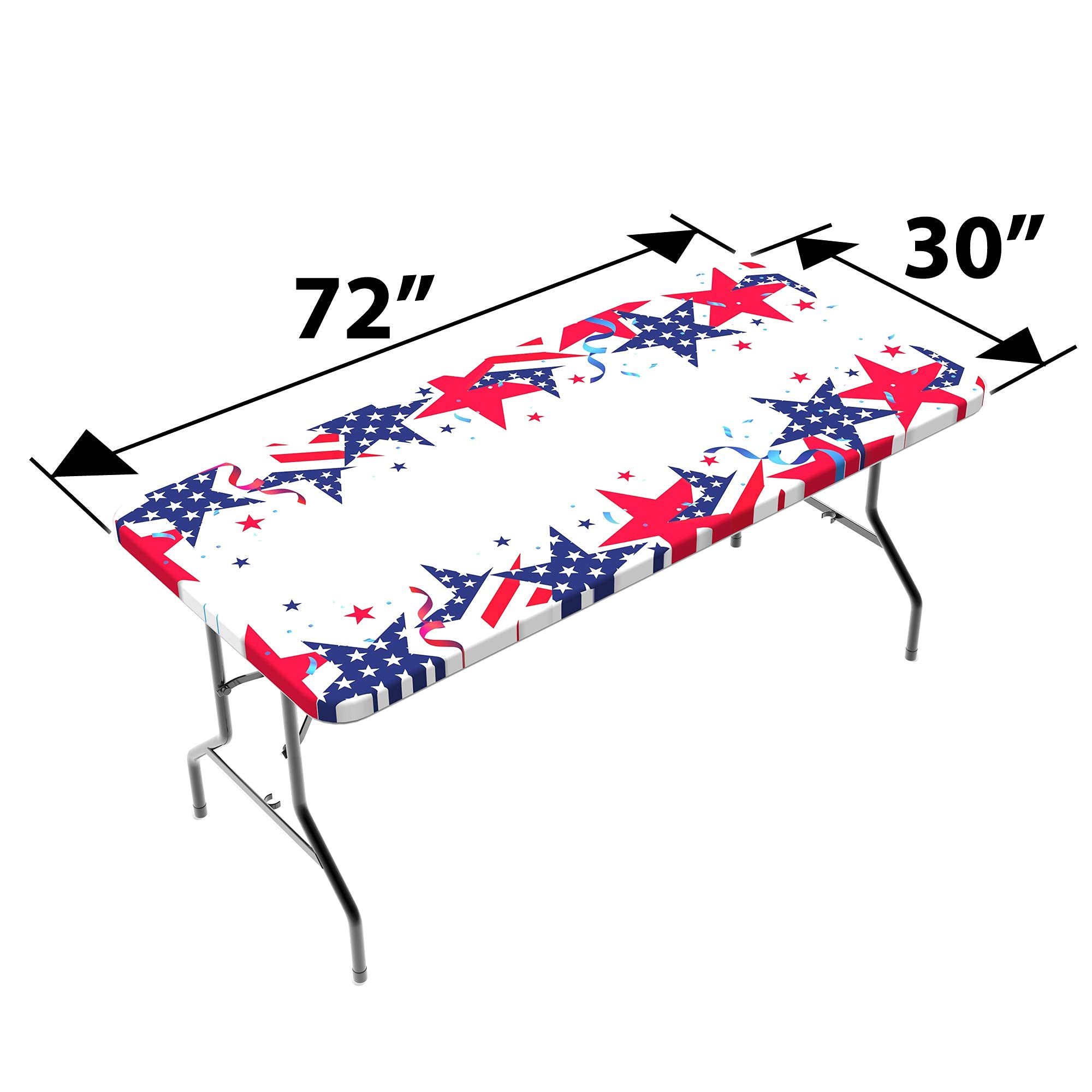 Tablecloth Plus Patriotic Elastic Fitted Tablecloth For Folding Table - Waterproof Rectangular Peva Vinyl Cover With Elastic Rim