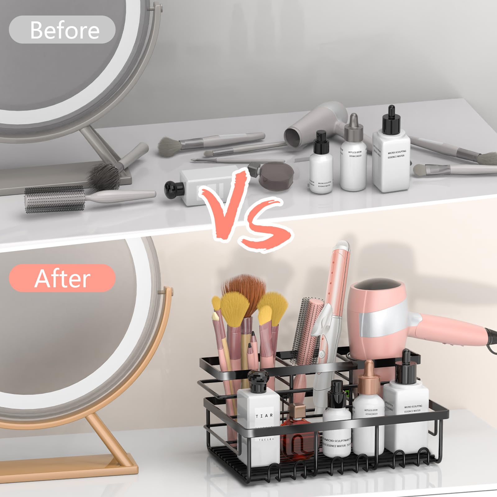 Plooht Hair Tool Organizer - Bathroom Coutertop Organizer Hair Dryer Holder, Vanity Caddy With 3 Insatllation Ways For Hair Drye