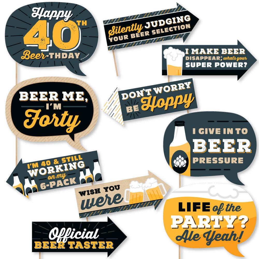 Big Dot Of Happiness Funny Cheers And Beers To 40 Years - 40Th Birthday Party Photo Booth Props Kit - 10 Piece