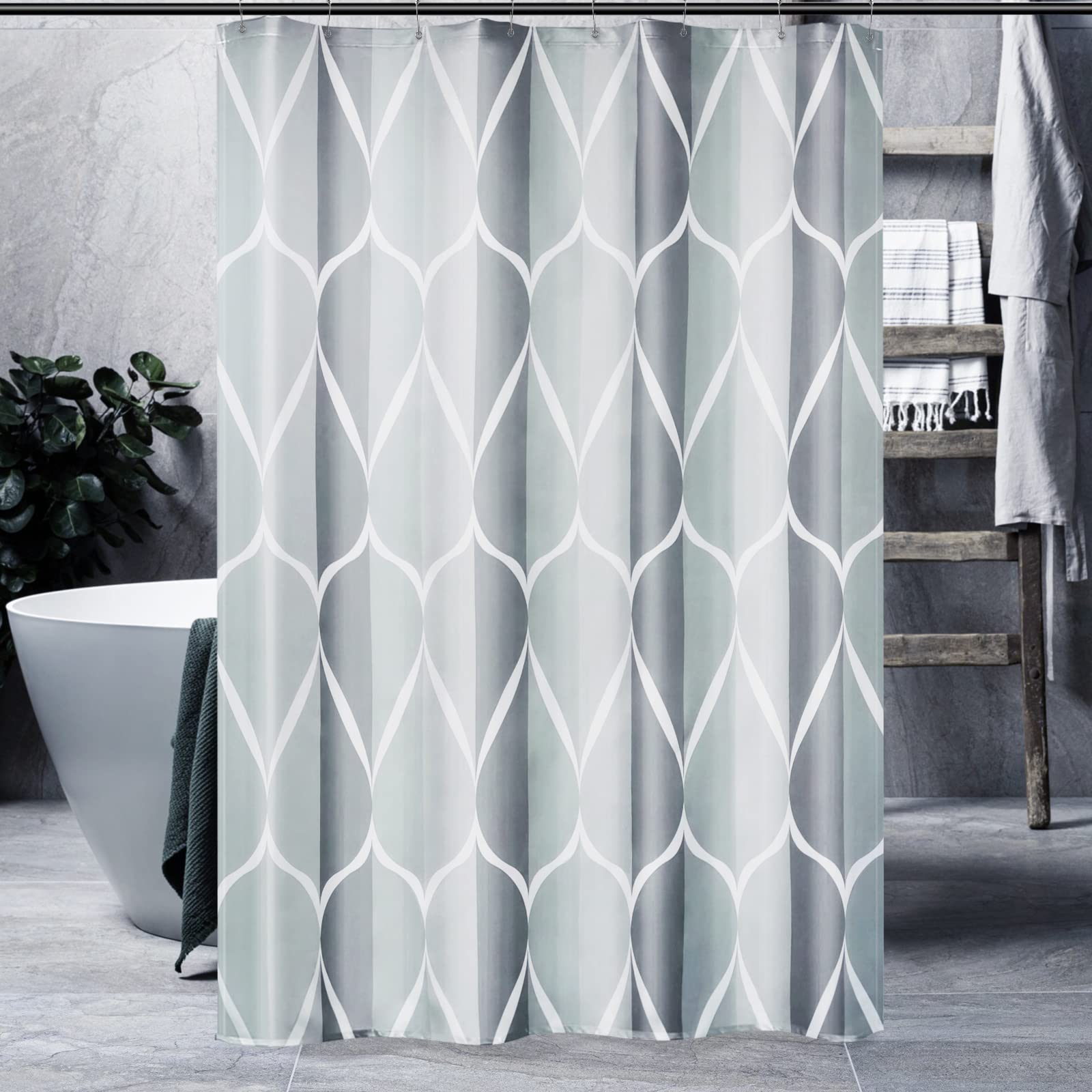 Gelbchu Grey Fabric Geometric Shower Curtain W 54 X H 72,Waterproof Design And Polyester, Quick-Drying, Weighted Hem, Stall Size
