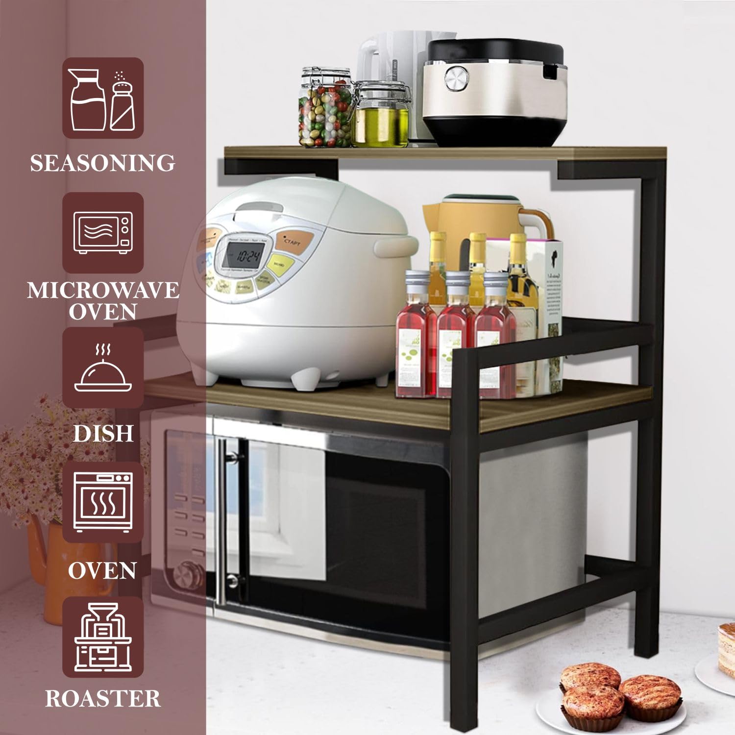 Urban Decor Microwave Kitchen Oven Rack Microwave Shelf Double Layer Home Oven Rack Rice Cooker Rack Storage Rack Salt Shaker Se