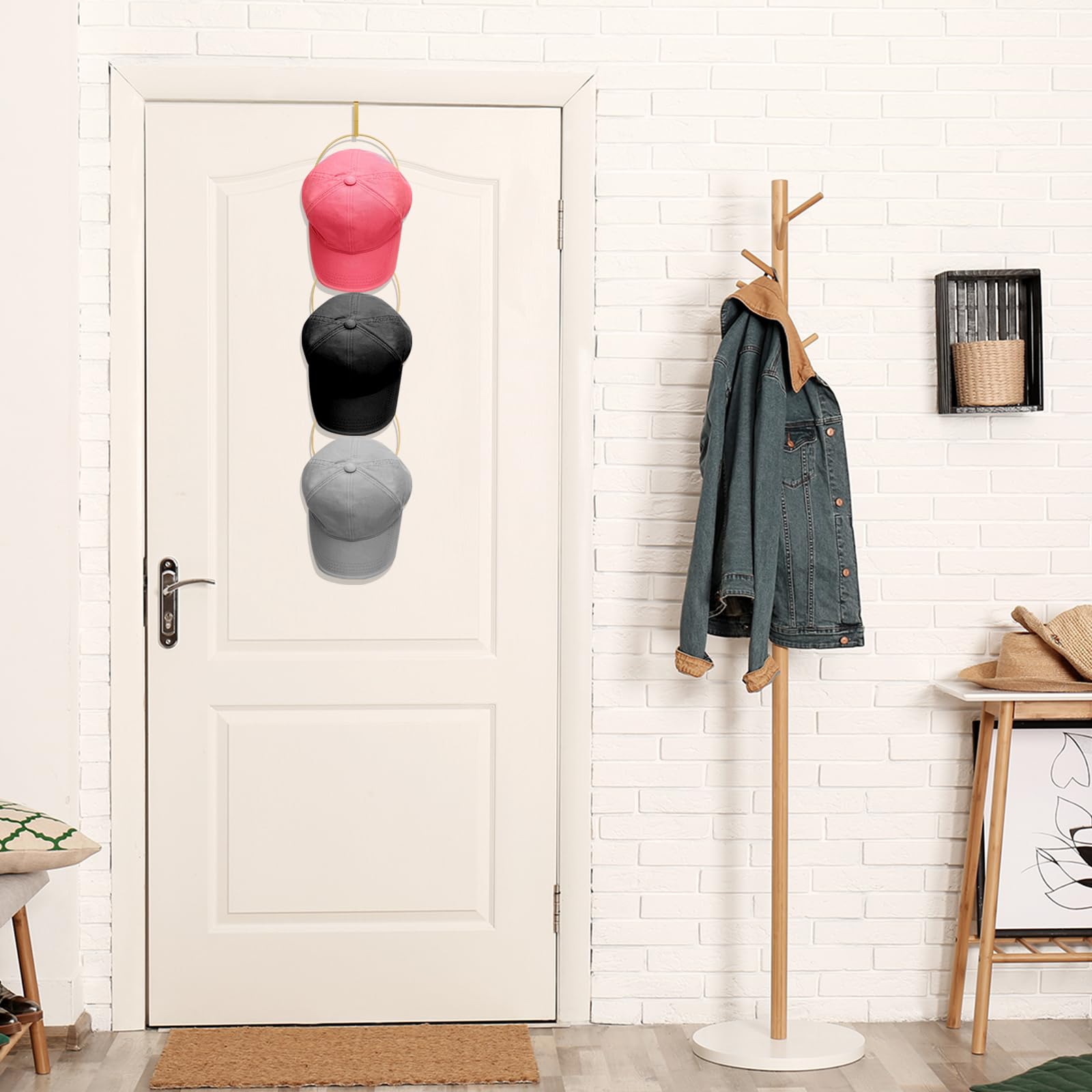 Yerliker 16 Pieces Hat Rack Wig Holder Over The Door Baseball Hat Holder Wall Mounted Hanging Hat Wig Organizer For Closet Displ