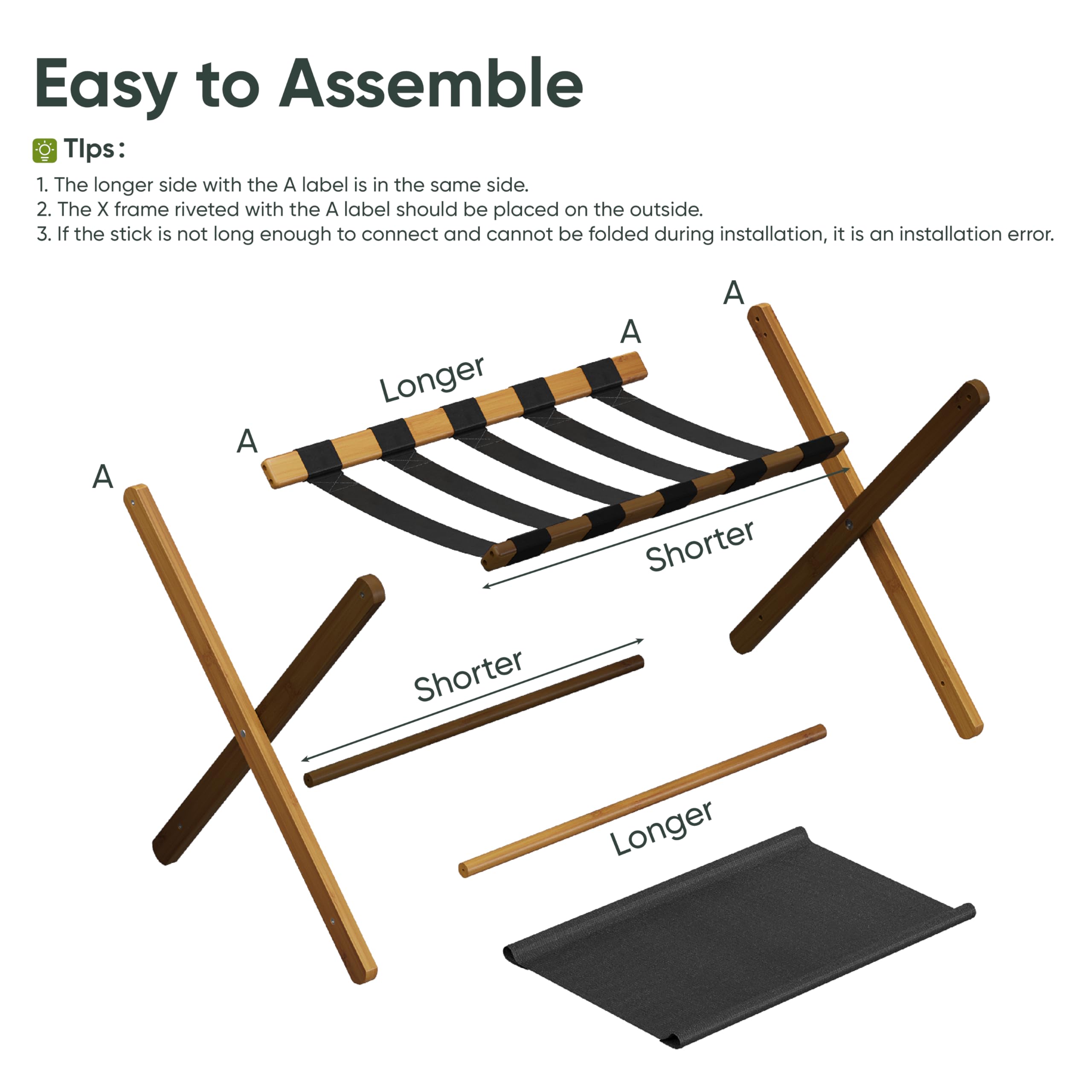 Smart Fendee 2 Pack Luggage Rack, Folding Luggage Rack For Guest Room, Walnut Bamboo Suitcase Stand Holds Up To 131 Lb, Luggage