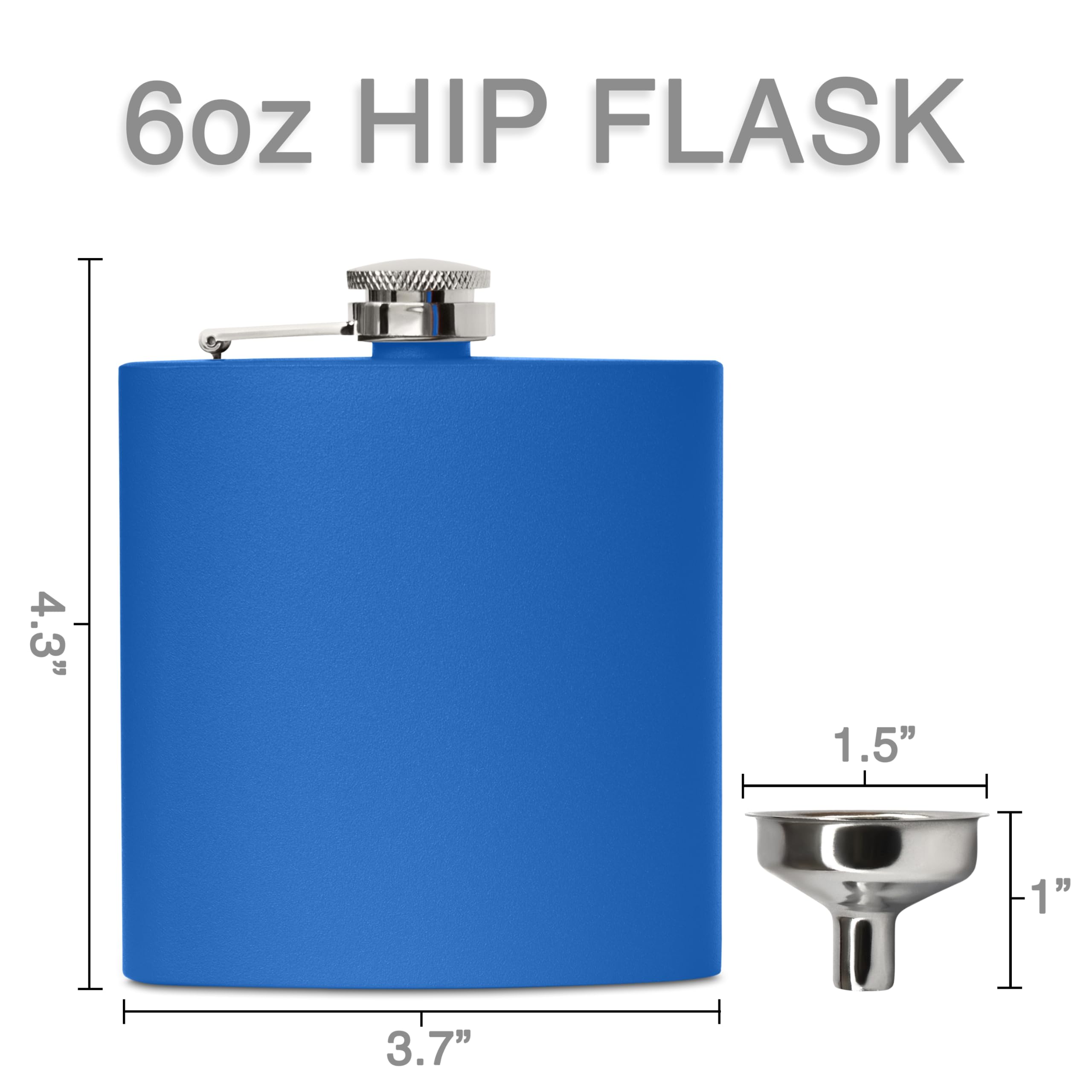 Clear Water Home Goods - 6 Oz Powder Coated Stainless Steel Hip Flask - Wedding Party - Groomsman - Bridesmaid (Matte Royal Blue