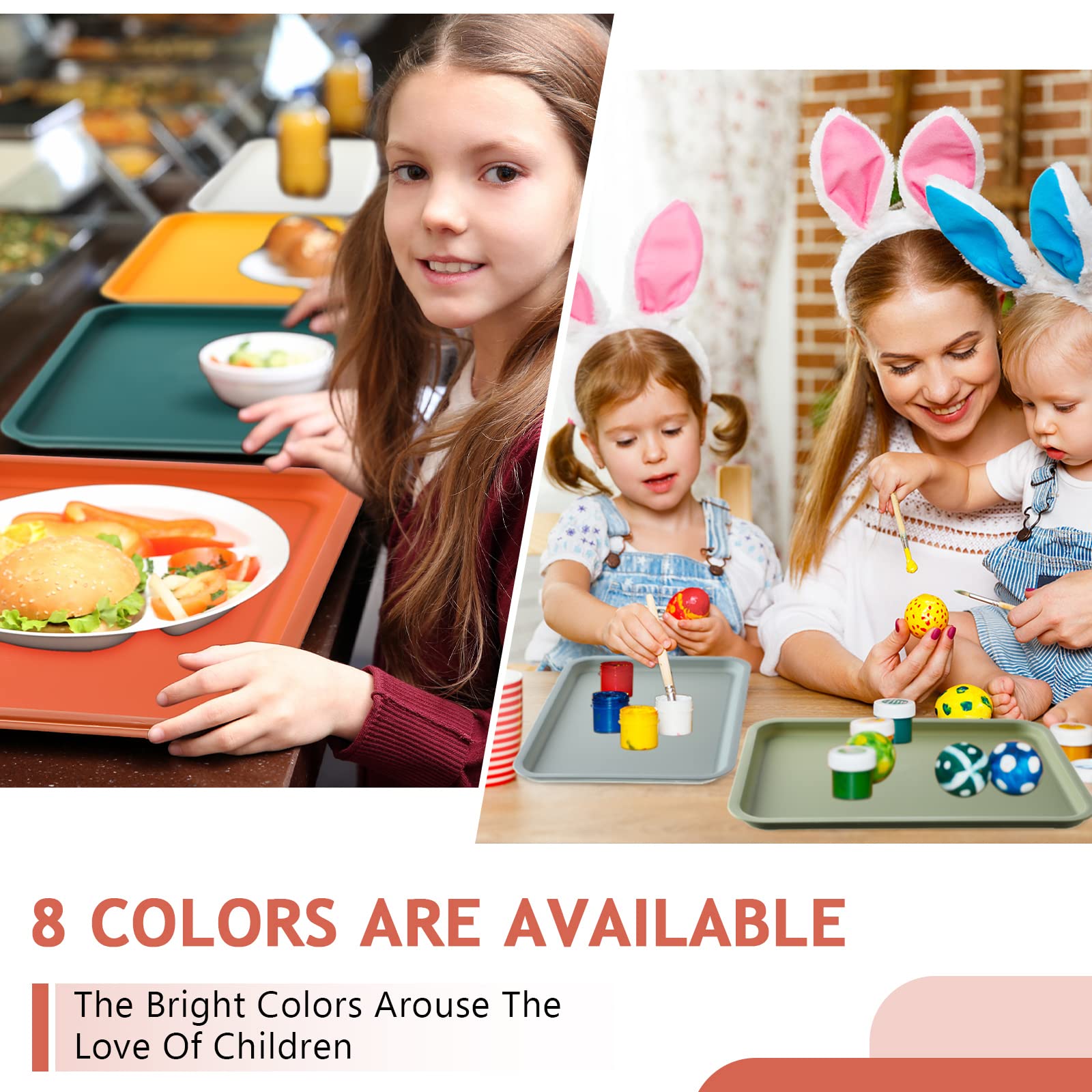 18 Pcs Plastic Fast Food Trays Bulk Colorful Restaurant Serving Trays Cafeteria Trays Grill Tray School Lunch Trays Rectangular