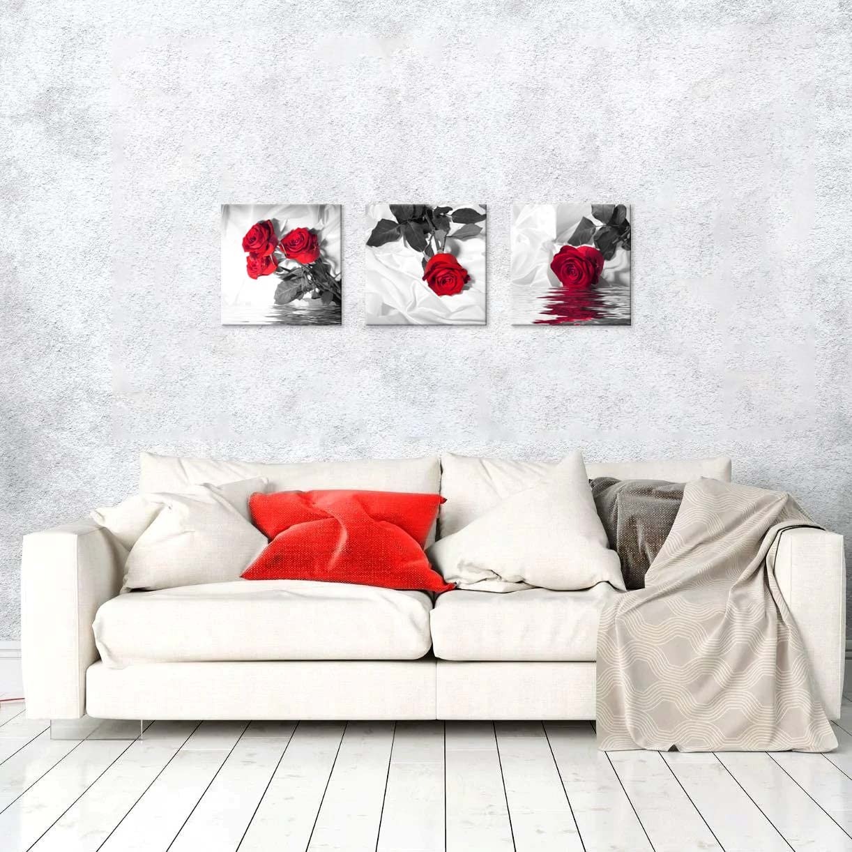 Nan Wind Canvas Print 3 Pcs Black White And Red Wall Art Rose Wall Decor Abstract Decorations Flower Picture On Canvas For Home