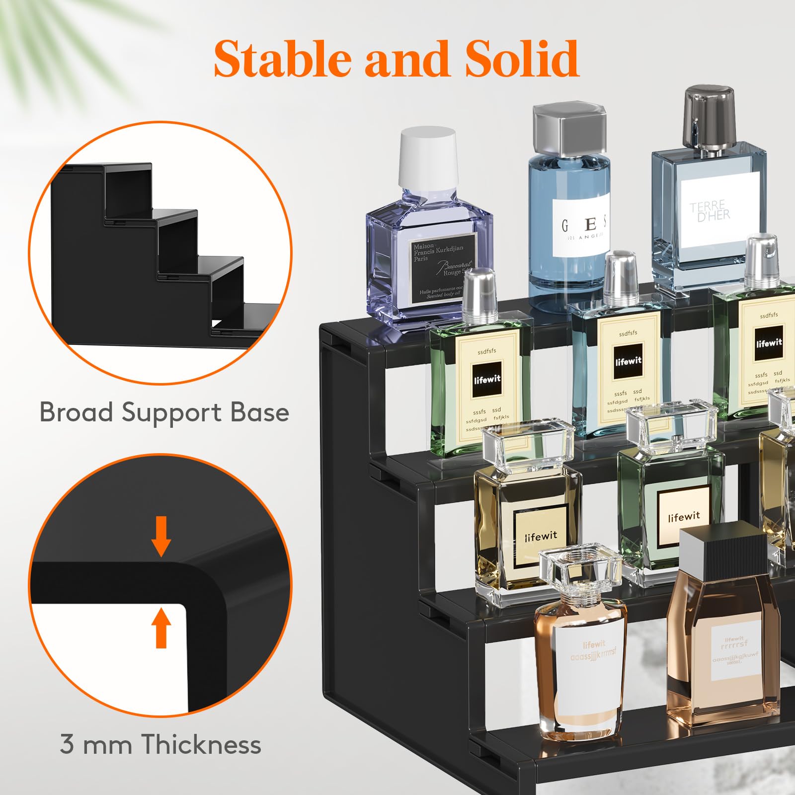 Lifewit Plastic 9 Inch Dark Cologne Stand, Step Perfume Organizer, Tool-free Assembly, Display Stand Shelf for Fragrance, Skinca