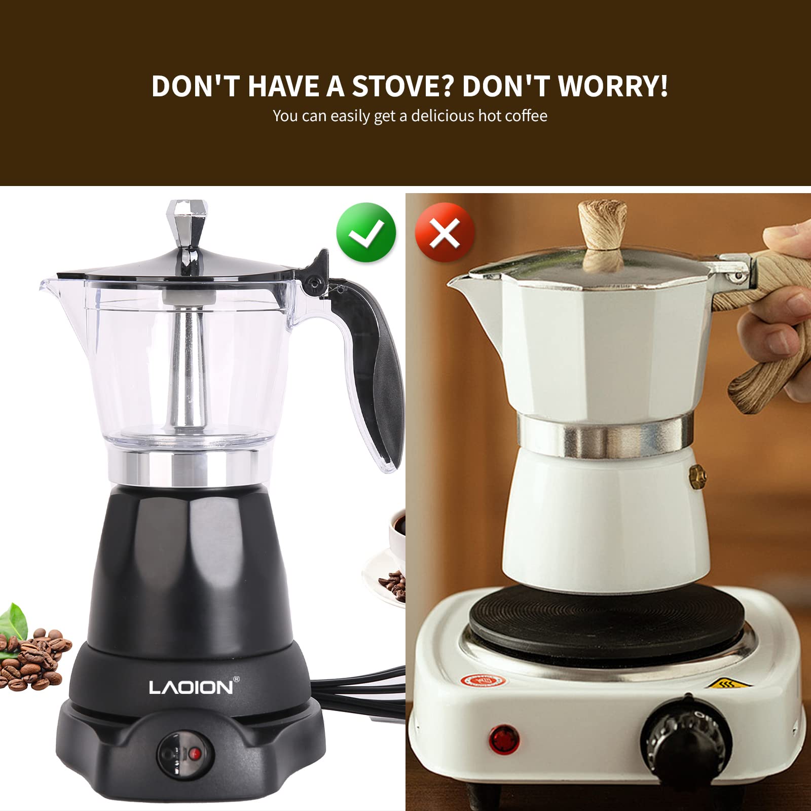Laoion Cuban Coffee Maker, 6 Cup Electric Espresso Coffee Maker, 300Ml Portable Cafeteras Electricas Modernas, Electric Moka Pot