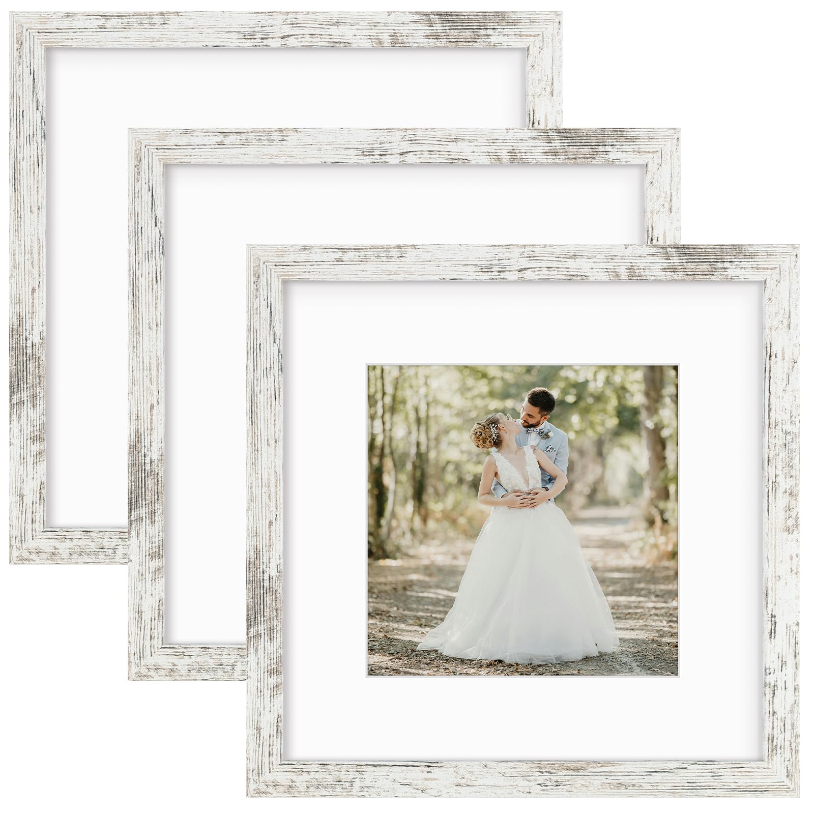 Golden State Art 12x12 Picture Frame with Mat for 8x8 Picture - Engineered Wood Shatter Resistant Plexiglass - Gallery Wall Fram