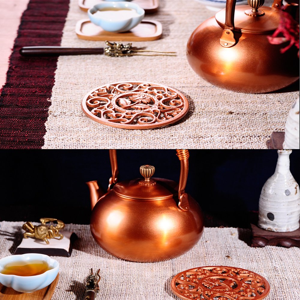 Beminh Cast Iron Trivet Decorative Mat- Heavy Duty Hot Pot Holder Pads, Placemat With Vintage Floral Pattern- For Kitchen Dining