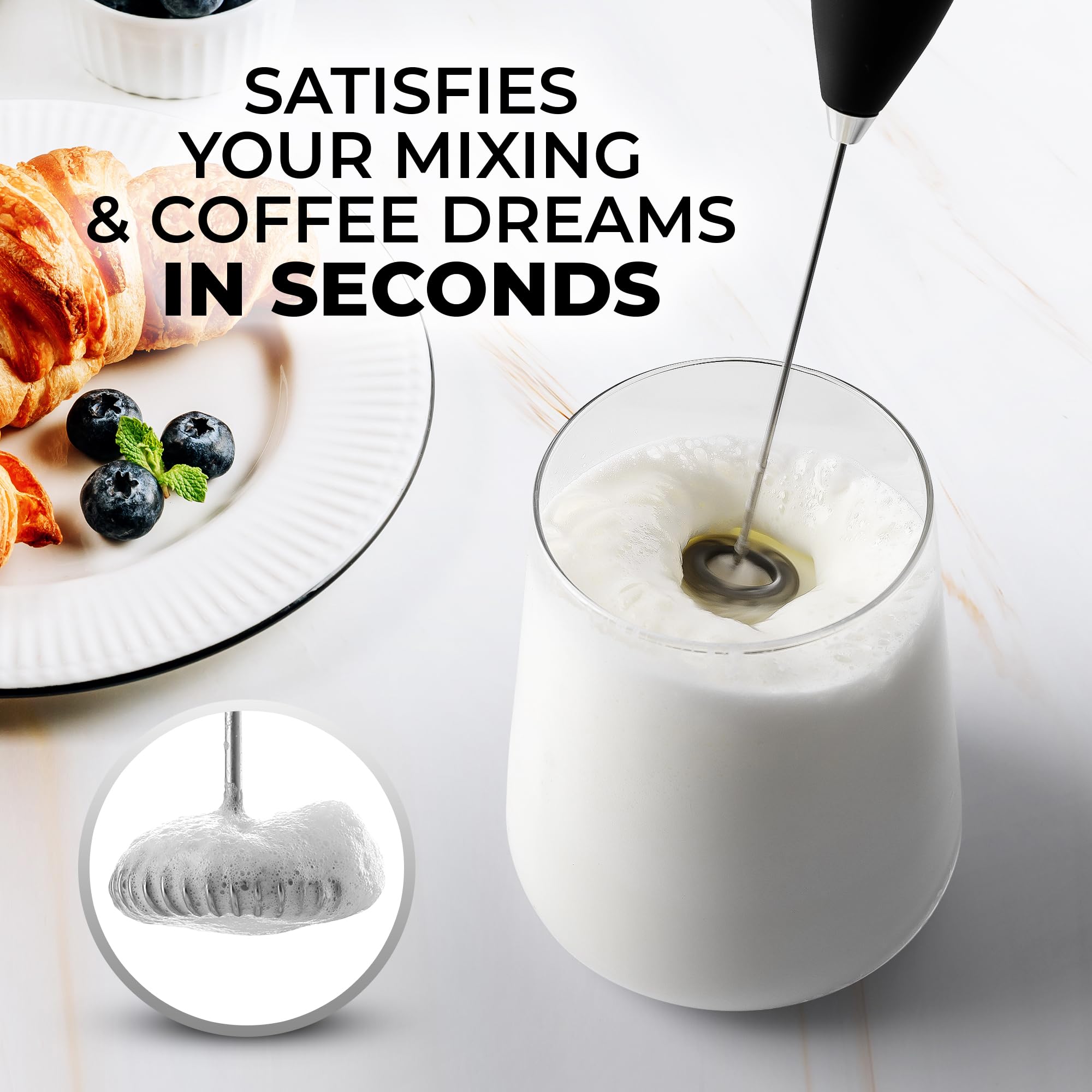 Zulay Kitchen Premium Gift Milk Frother Complete Set - Handheld Foam Maker, Stencils & Frothing Pitcher Set - Whisk Drink Mixer