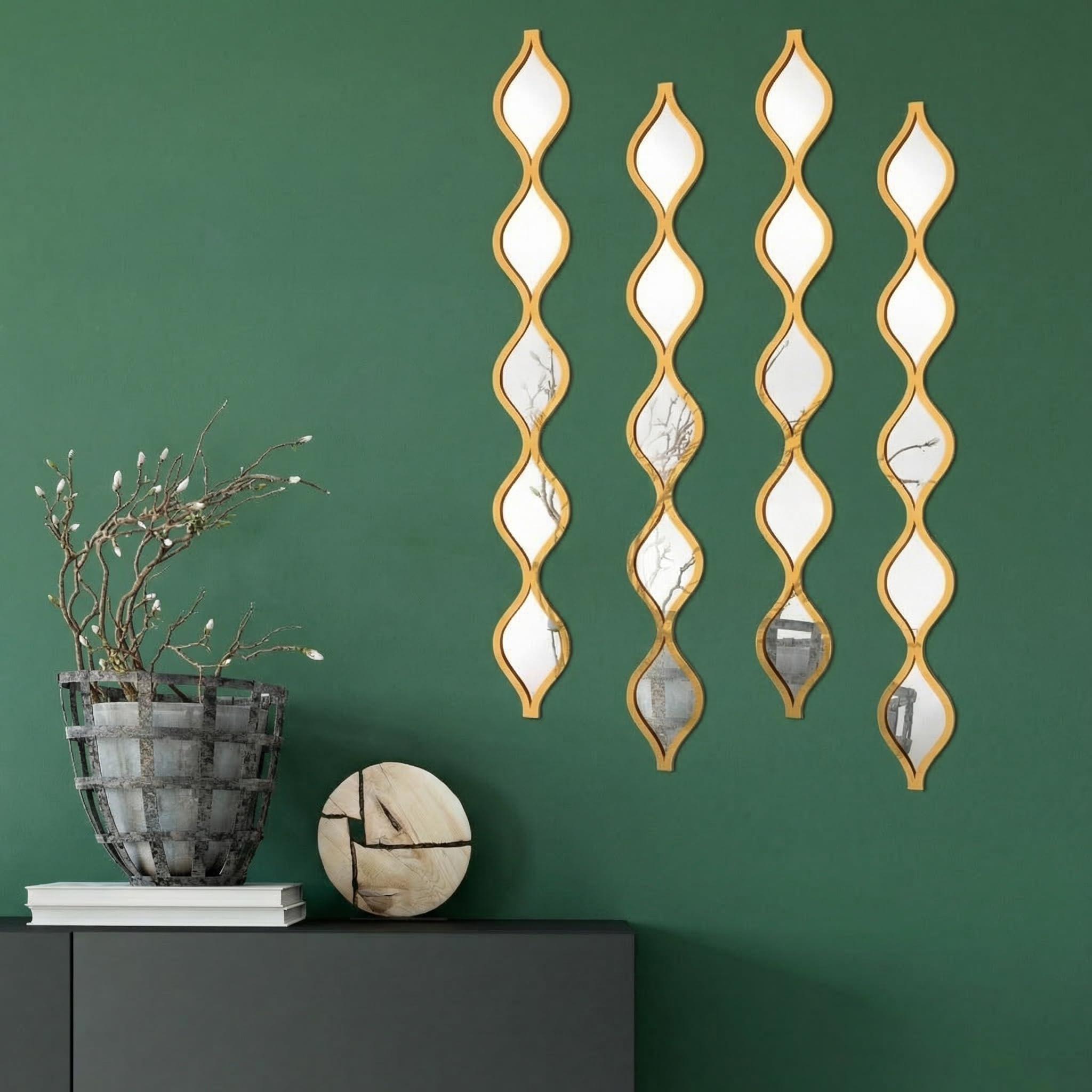 Qunclay Teardrop Mirror Wall Art Decorative Mirror Wall Decor Long Narrow Hanging Art for Apartment Living Room Bathroom Bedroom