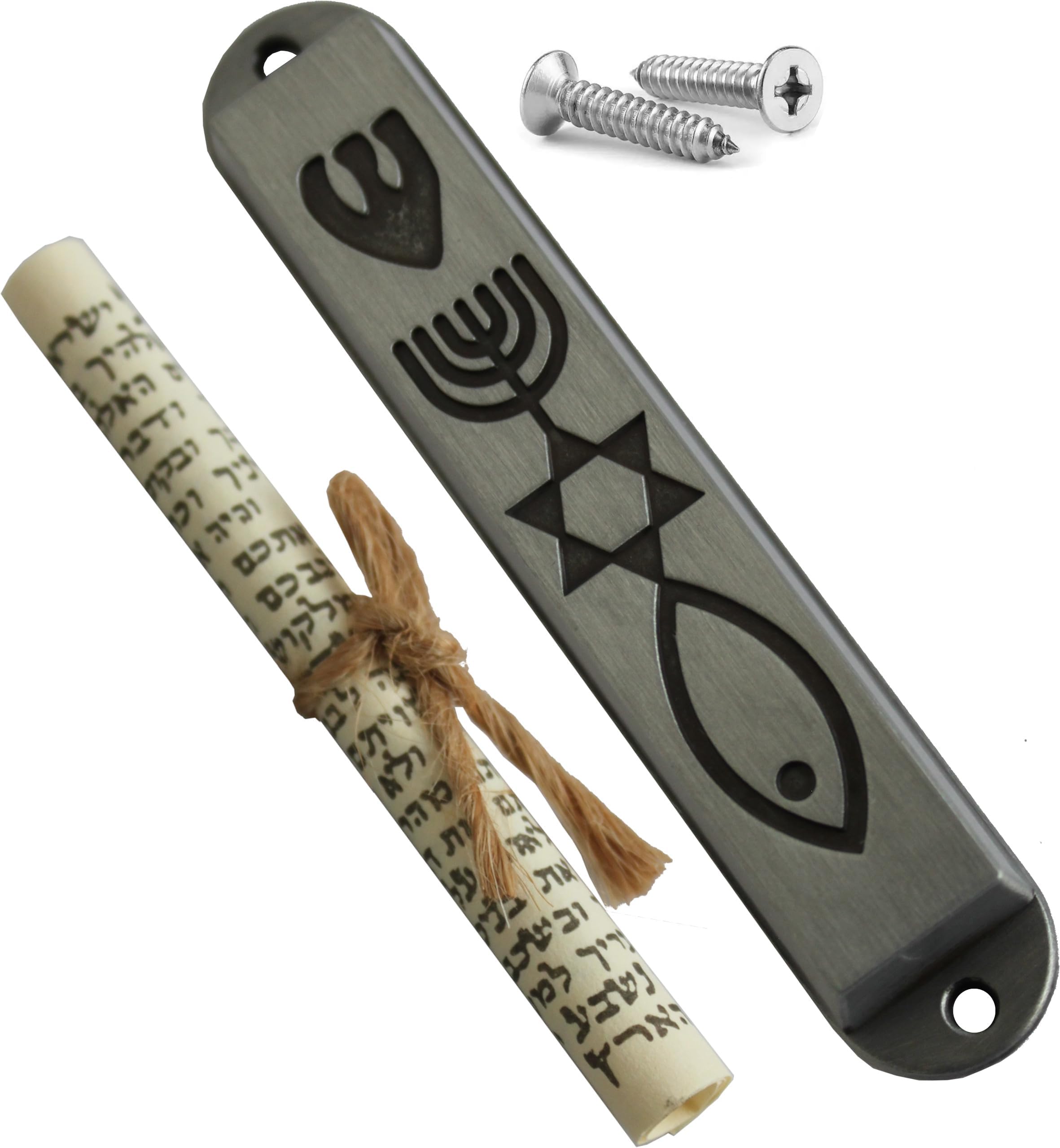 Holy Land Market Messianic Seal Mezuzah Case - Heavy Pewter, 3.5 in, Jewish/Christian Symbol, Smooth Surface