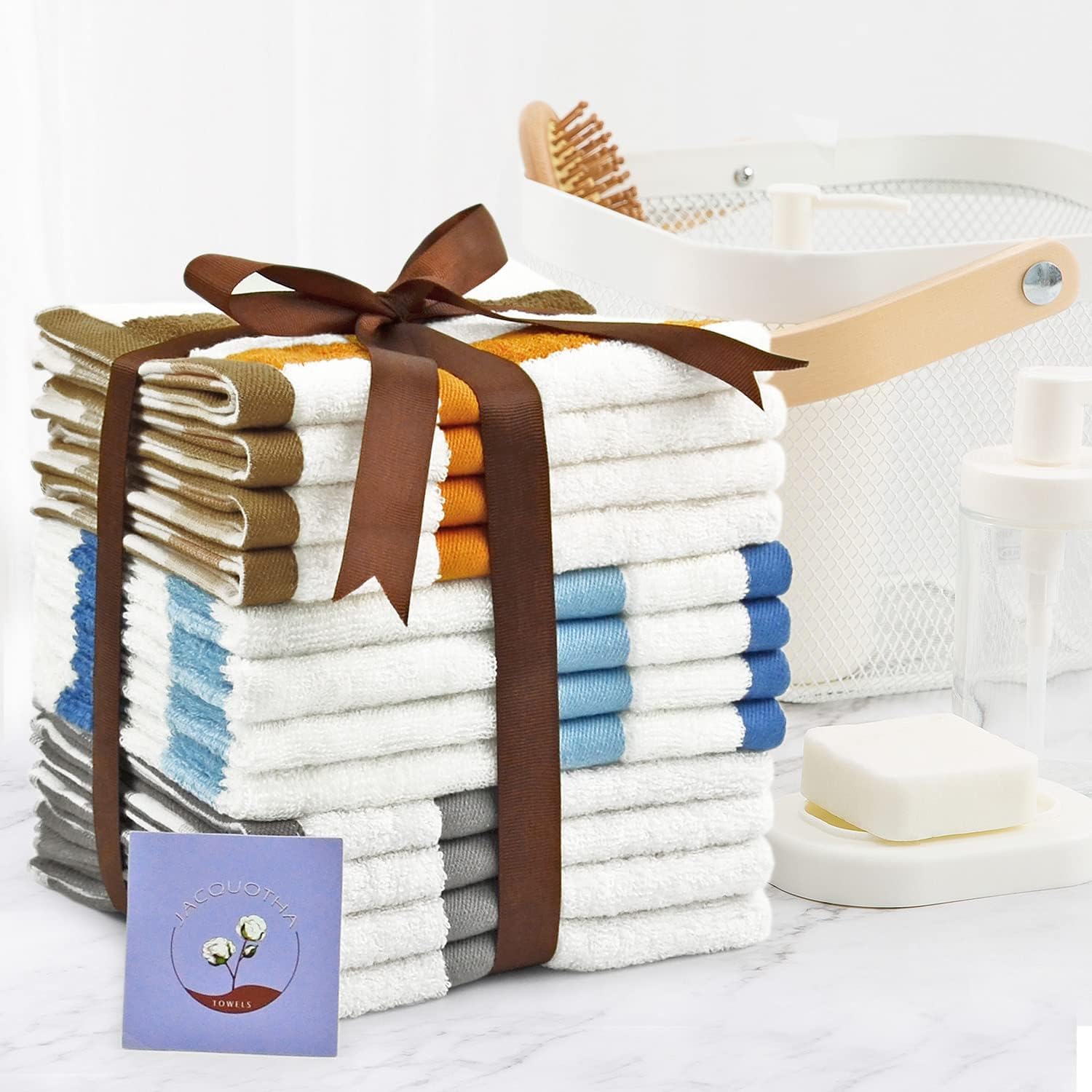 12 Pack Wash Cloths Beach Style 3 Colors  Cotton Washcloths Gentle for Men Women Kids  Durable Wash Rags Large Size 13 '' X 13 ''