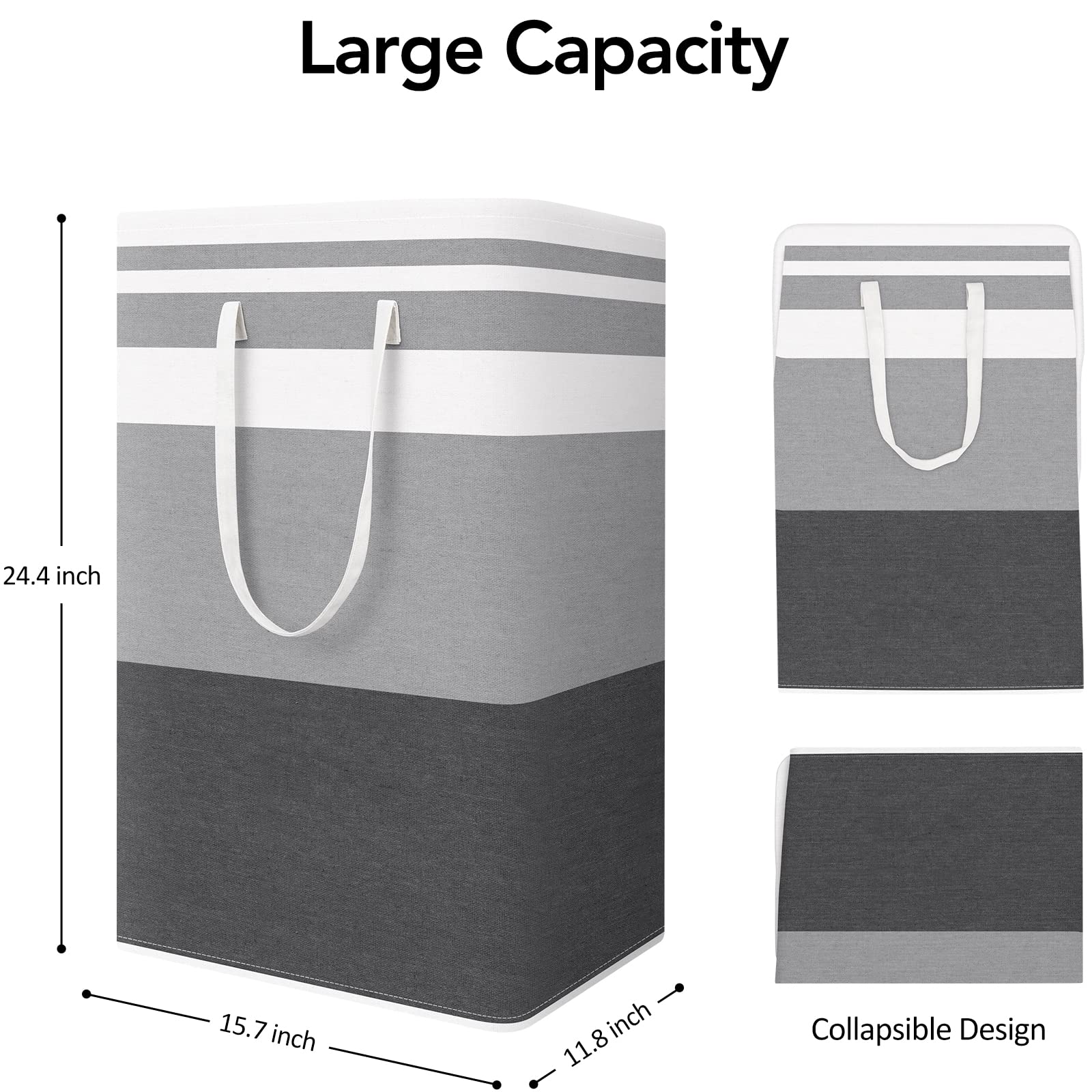 Wiselife 2-Pack Laundry Hamper, 75L, Collapsible, Waterproof, Cotton Blend, Gradient Grey
