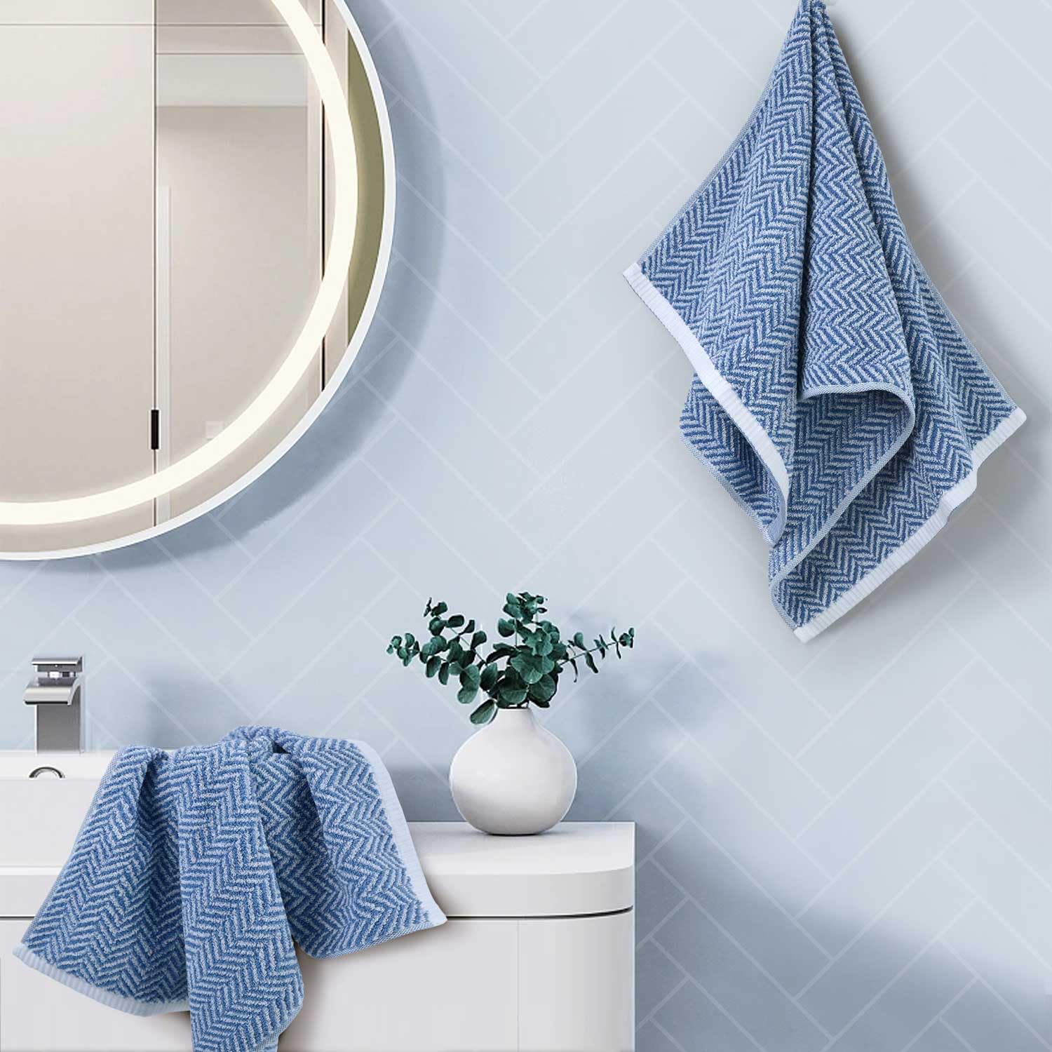 Cleanbear Hand Towels For Bathroom, 4-Pack Cotton Hand Towels With Herringbone Stripes, Ultra Soft And Highly Absorbent, Lightwe