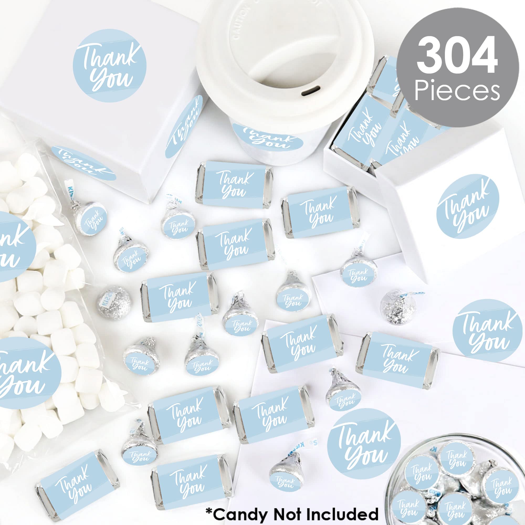 Big Dot Of Happiness Dusty Blue Elegantly Simple - Mini Candy Bar Wrappers, Round Candy Stickers And Circle Stickers - Guest Par