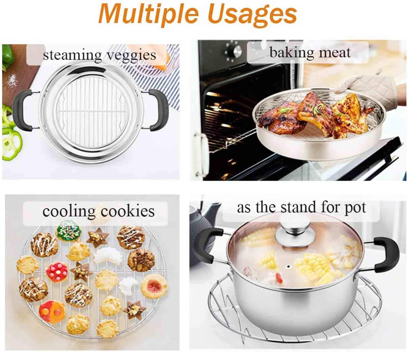 Teamfar Round Cooling Rack Set Of 3, 7 & 9 & 10 Inch, Stainless Steel Round Baking Steaming Rack Set, Fit For Oven/Pot/Air Fryer