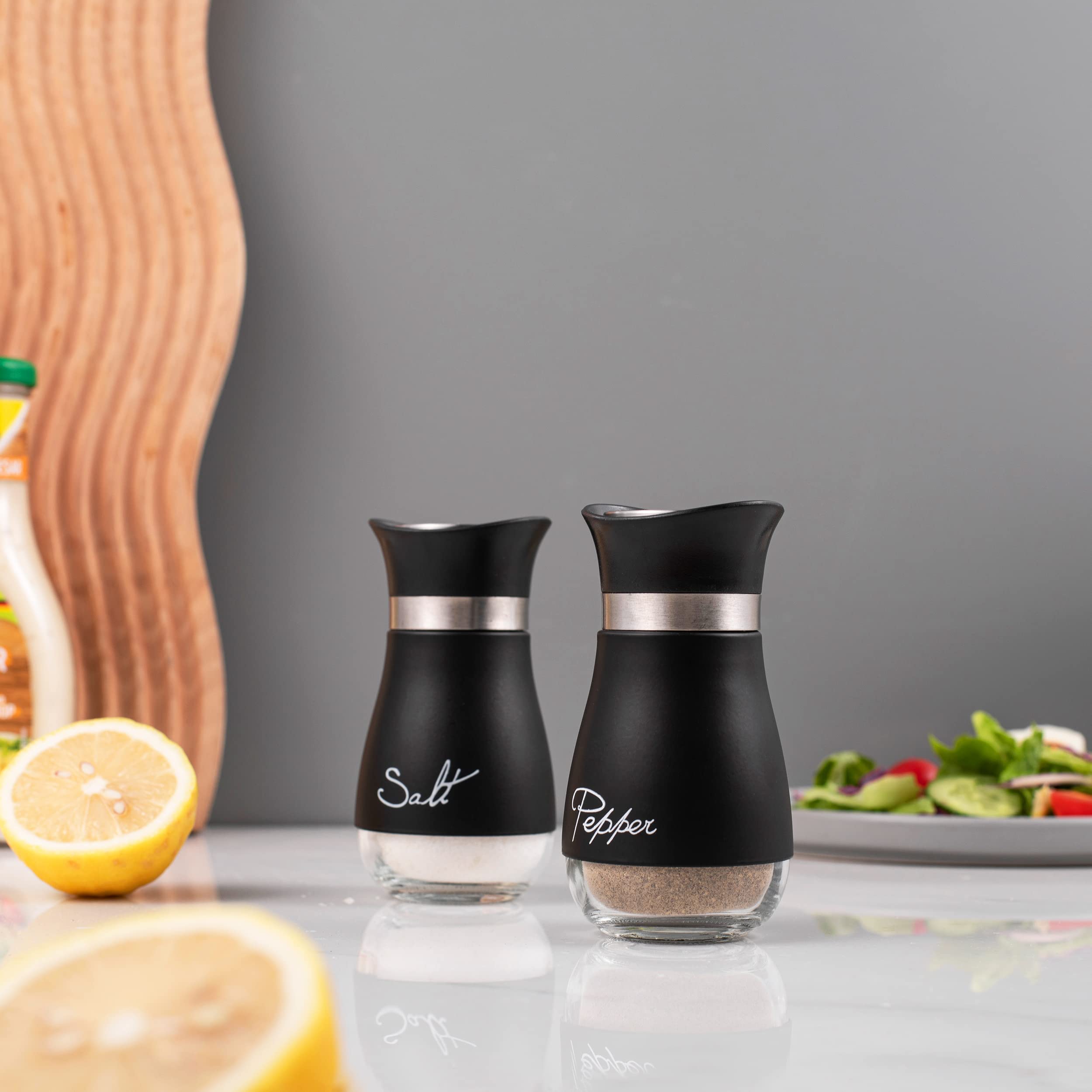 Salt And Pepper Shakers, Stainless Steel And Glass Bottle, Set Of 2, Black