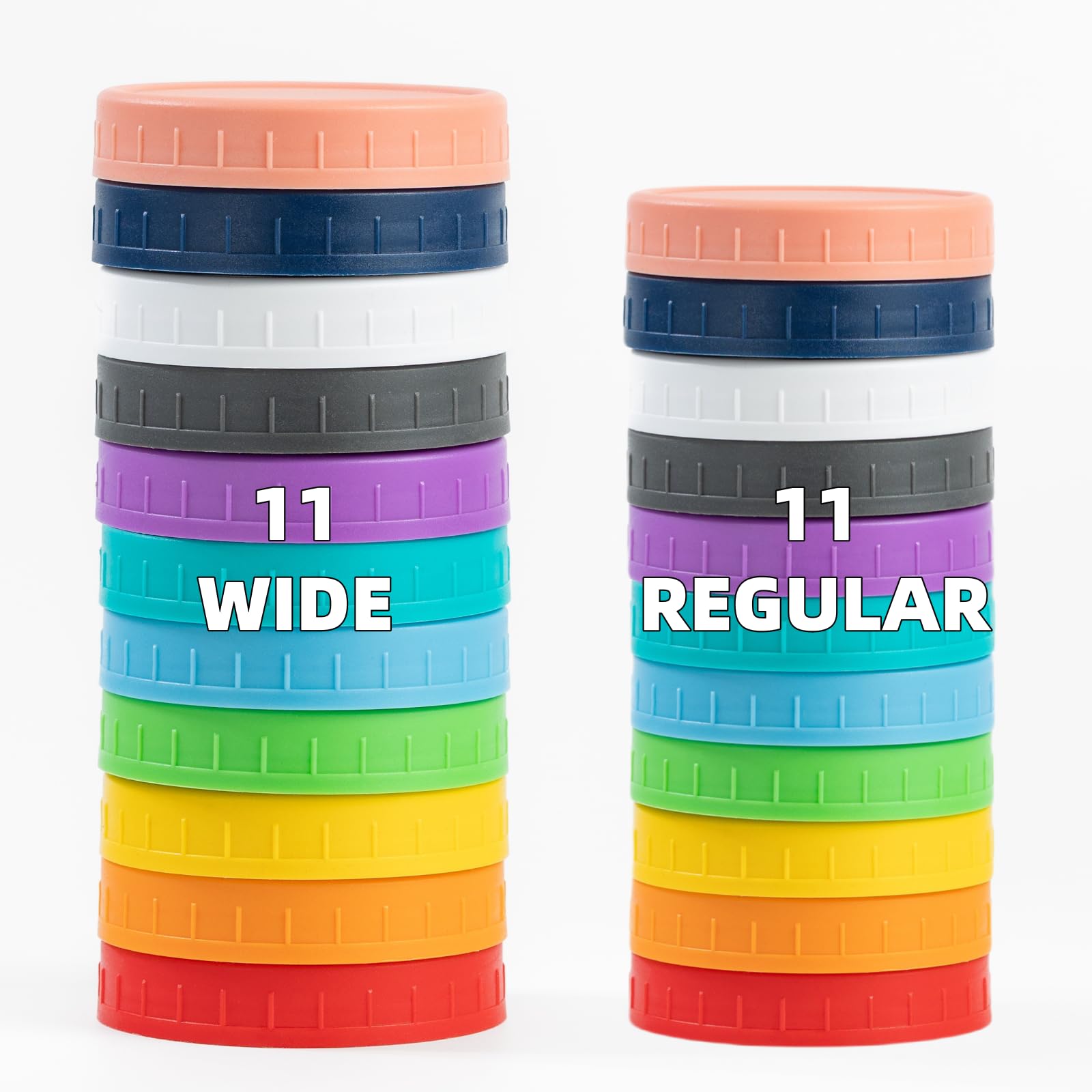 Bedgeta 22 Pack Plastic Mason Jar Lids, 11 Wide Mouth & 11 Regular Mouth with Silicone Rings,Thickened Leak-proof Lids Fit Ball,