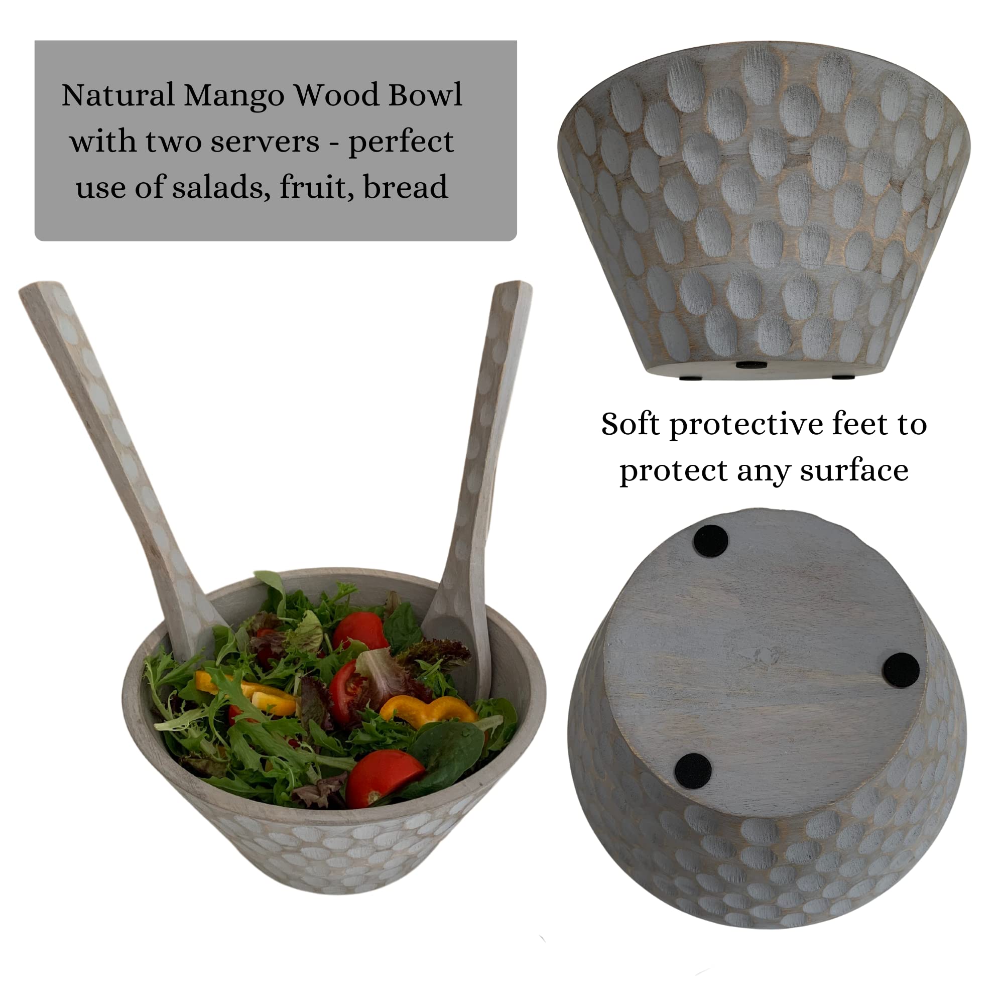 Mango Wooden Salad Bowl Set, Large Serving Bowl With Set Of Two Mango Wood Utensils For House Warming, Anniversaries And Birthda