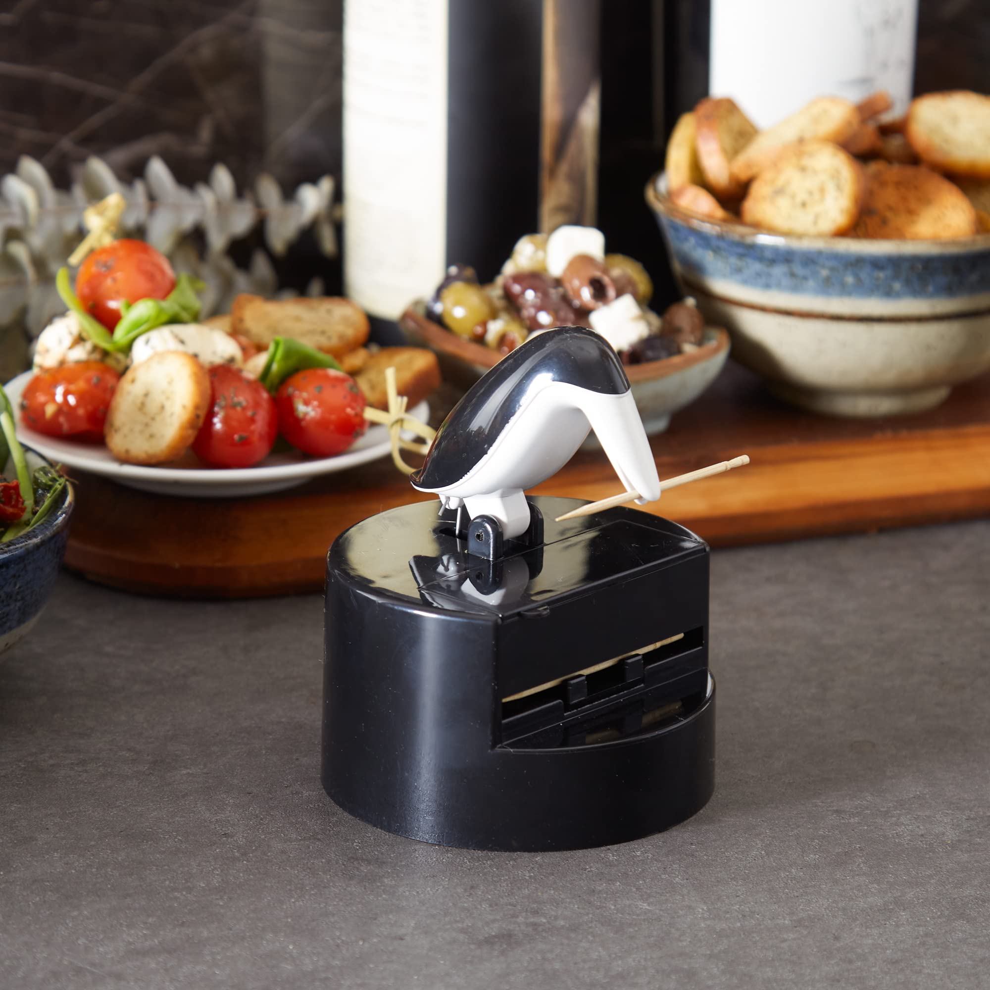 Rsvp International Willie Woodpicker Toothpick Holder, Woodpecker, 100 Count,Plastic, Black & White