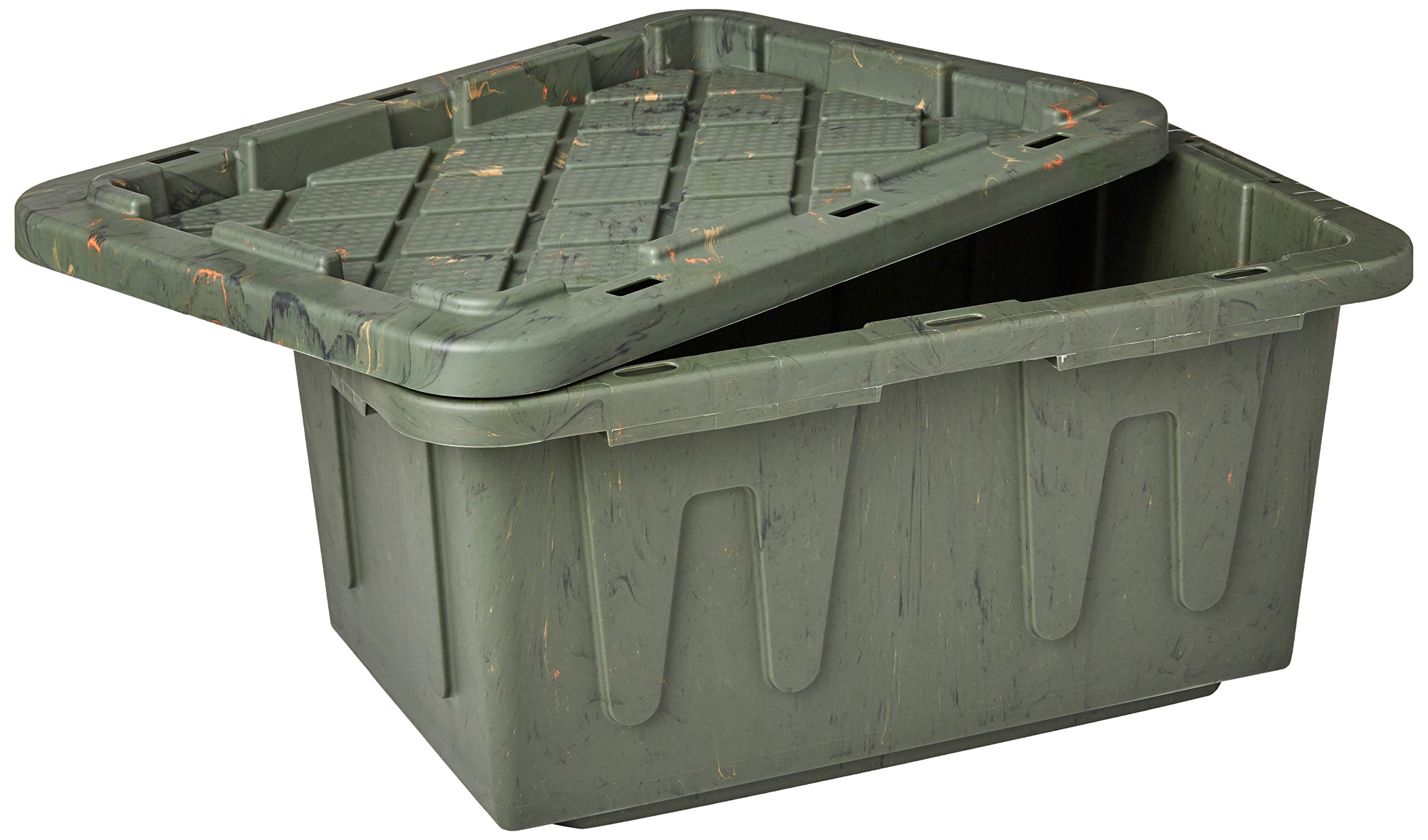HOMZ 2-Pack Durabilt Tote, Heavy Duty Plastic Storage Bins with Lids, 15 Gallon, Green Camo - Stackable Organizing Containers fo