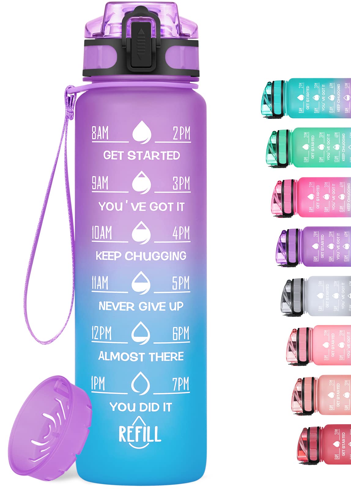 Meitagie 32Oz Motivational Water Bottle With Time Marker & Fruit Strainer, Leak-Proof Bpa Free Non-Toxic 1L Bottle With Carrying