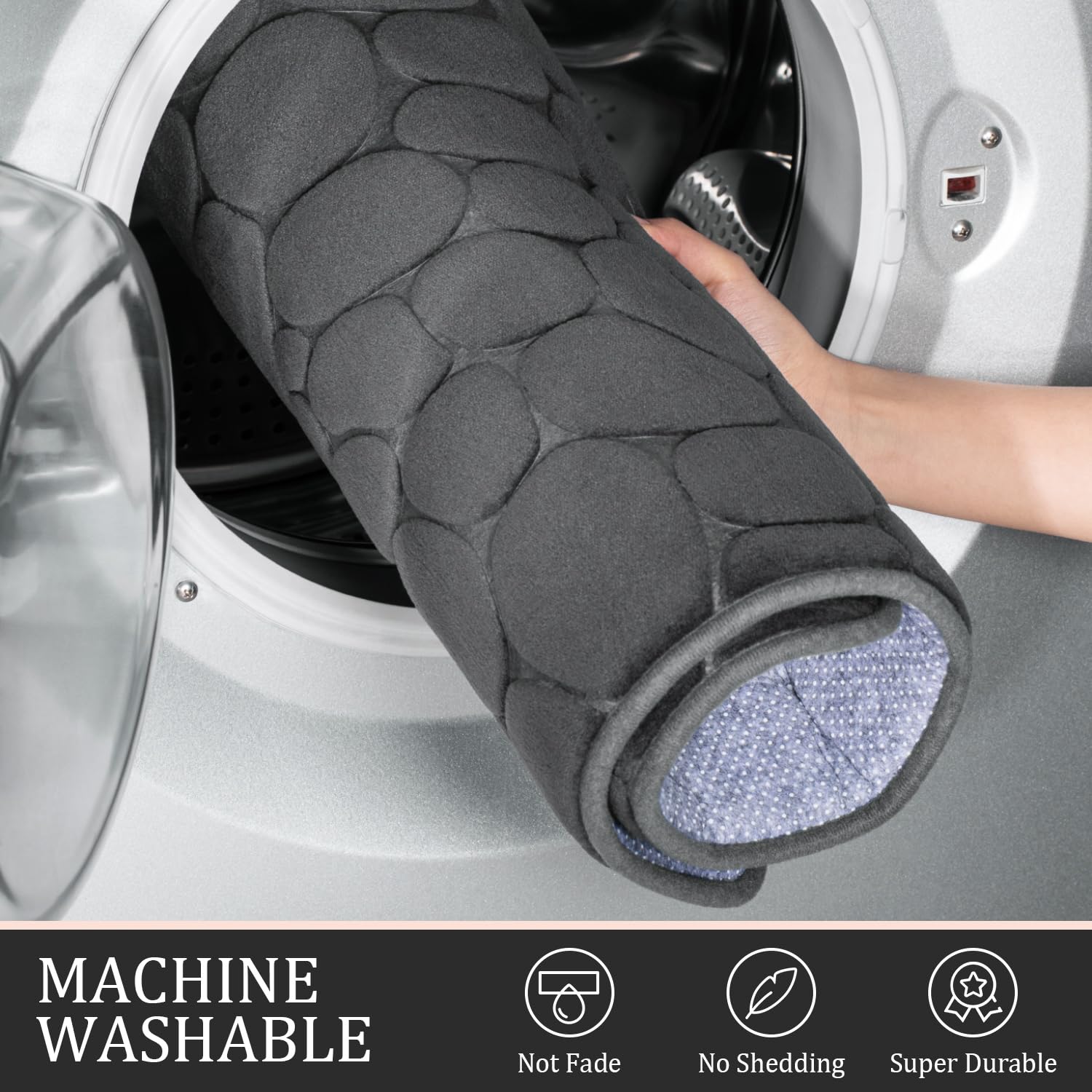 Yihouse 5 Piece Cobblestone Memory Foam Bath Mats, Extra Thick Non Slip Mats For Tub, Toilet And Floor, Water Absorbent, Washabl