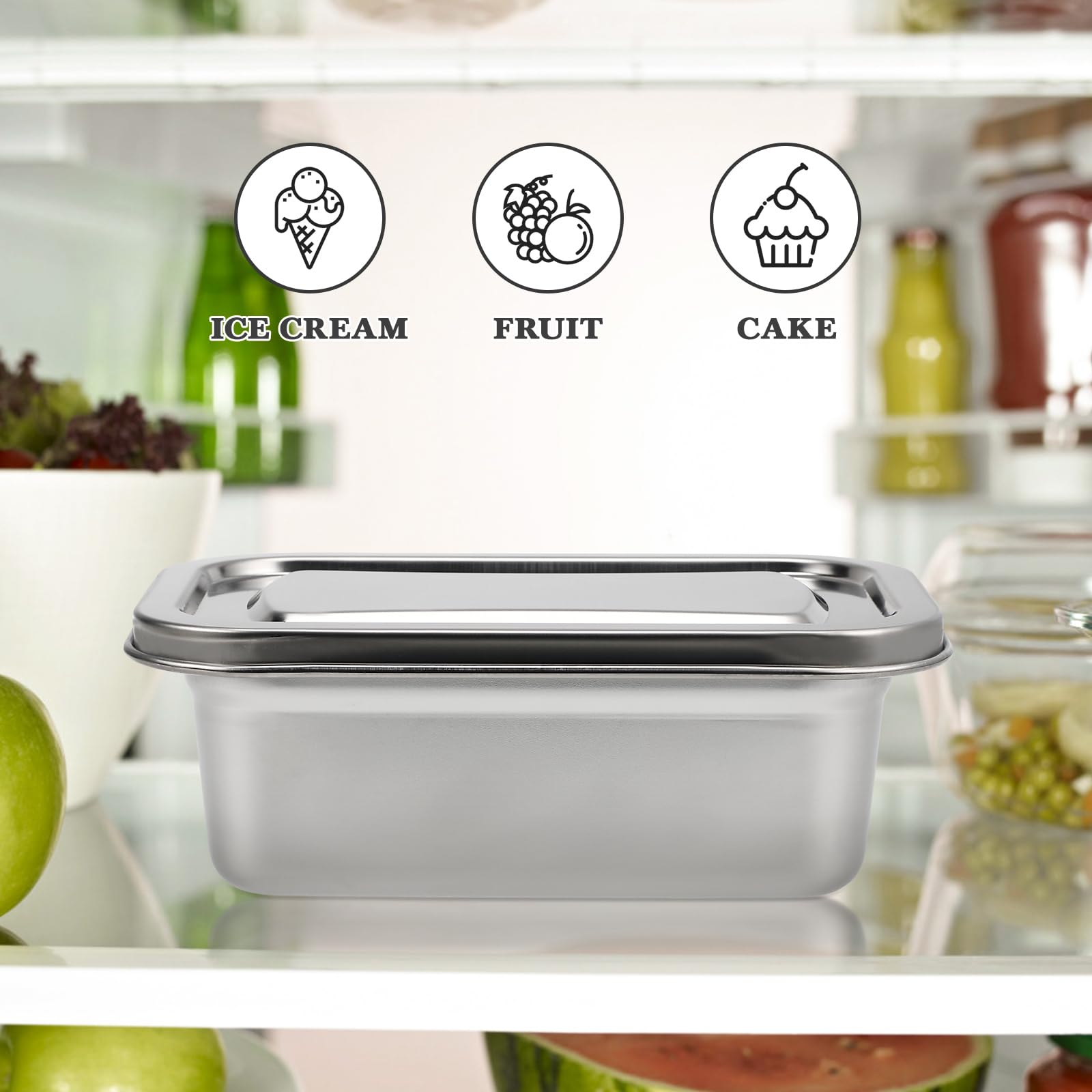 Hemoton Reusable Ice Cream Storage Containers With Lids Stainless Steel Food Keeper Freezer Box Insulated Ice Cream Tub For Refr
