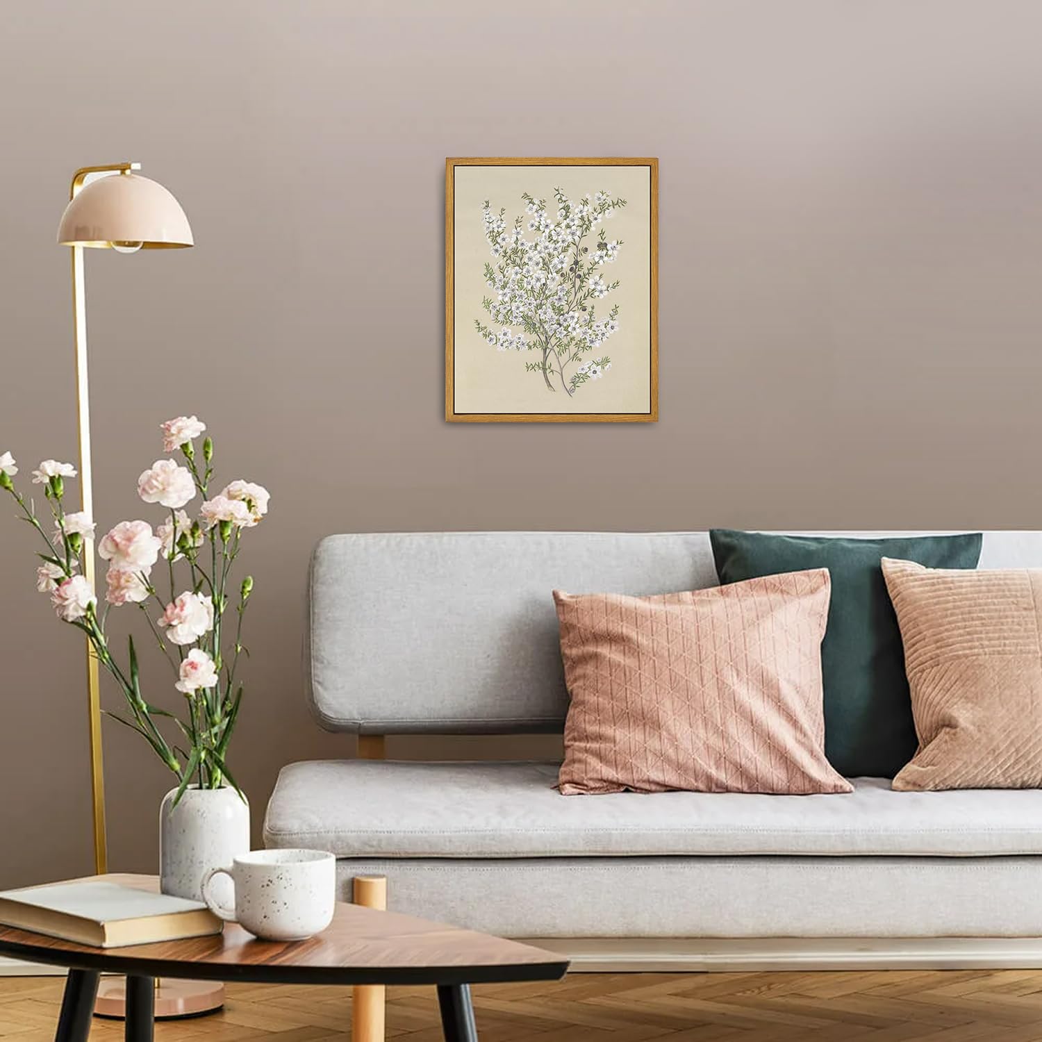 Roslynity Framed Canvas Wall Art Vintage Print Paintings Flower Drawing Plant Manuka Neutral Floral Nature Retro Aesthetic Artwo