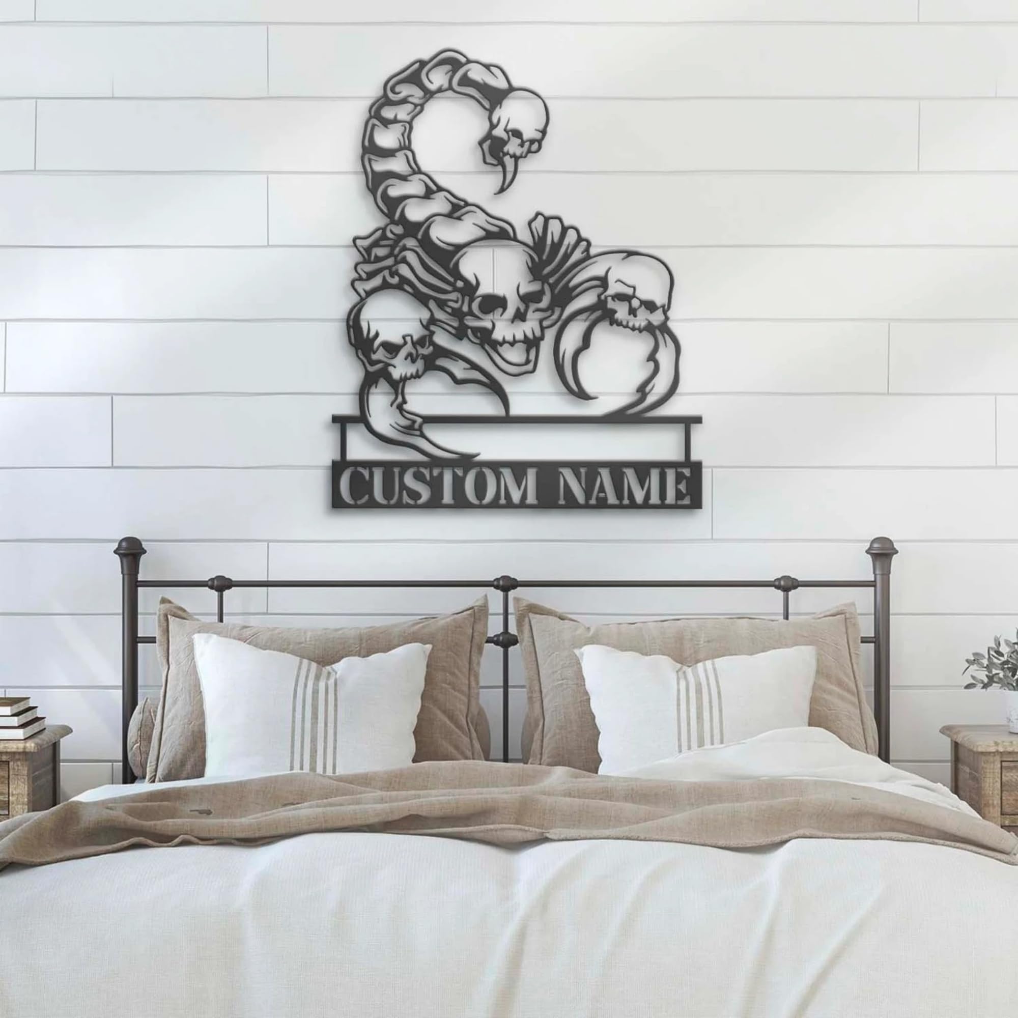 Amerlijia Custom Skull Scorpion Metal Wall Art Led Light Personalized Skeleton Scorpion Lover Name Sign Home Decor Halloween Nur