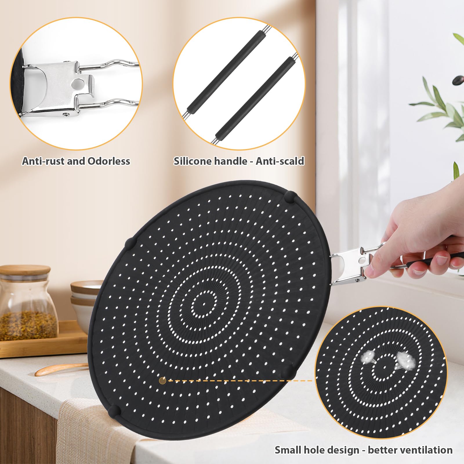 11 Inch Splash Guard For Frying Pan - Silicone Grease Splatter Screen For Frying Pan Stove Top, Heat Resistant Multi-Use Frying