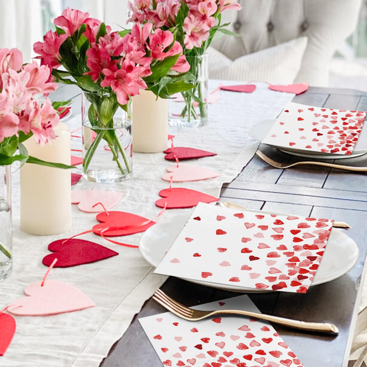 Horaldaily 100 Valentine Disposable Paper Decorative Luncheon Napkins, Tiny Love Hearts Hand Towel For Party Lunch Dinner Kitche