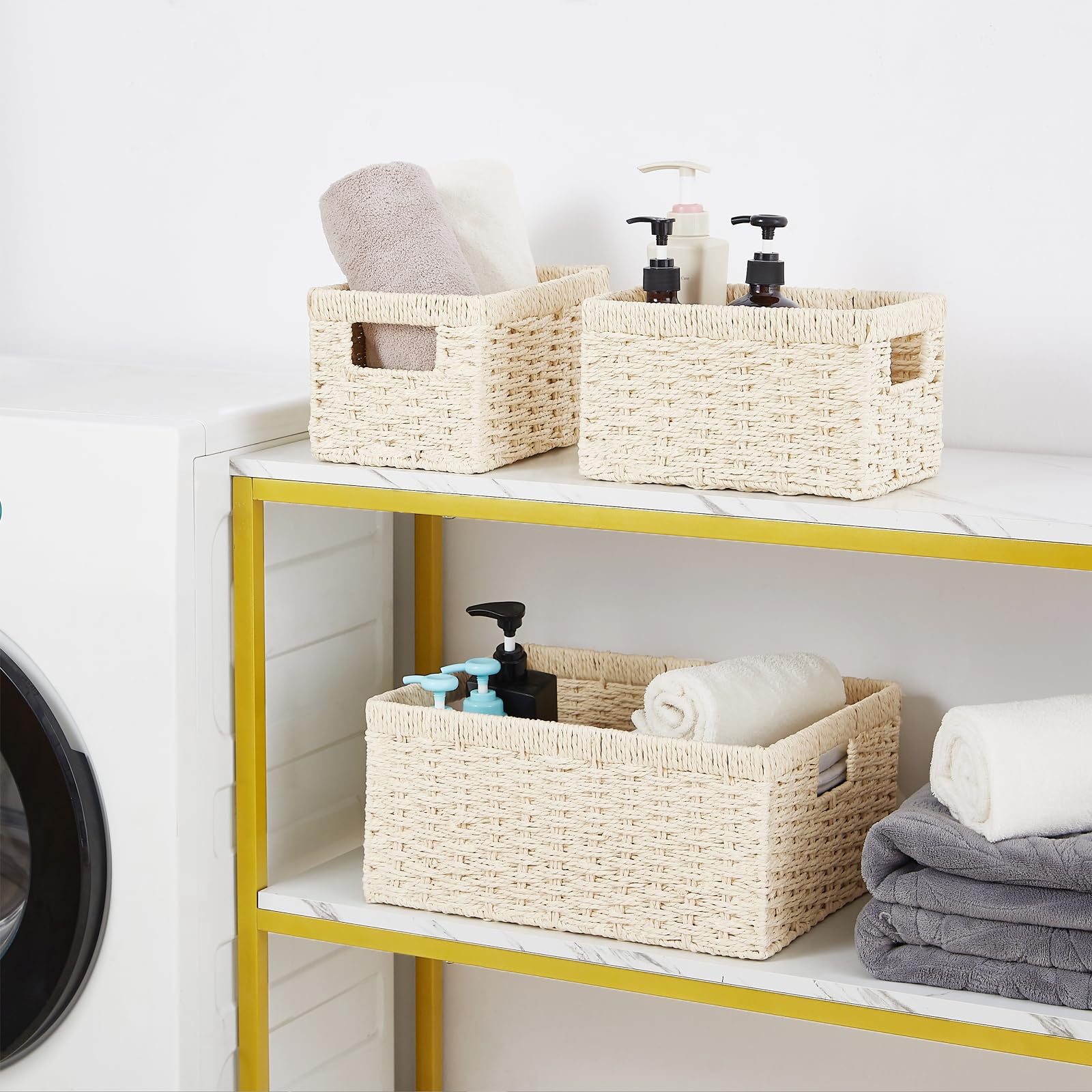 Vagusicc Wicker Storage Basket, Set Of 3 Wicker Basket, Hand-Woven Paper Rope Storage Baskets For Organizing, Large Cube Storage