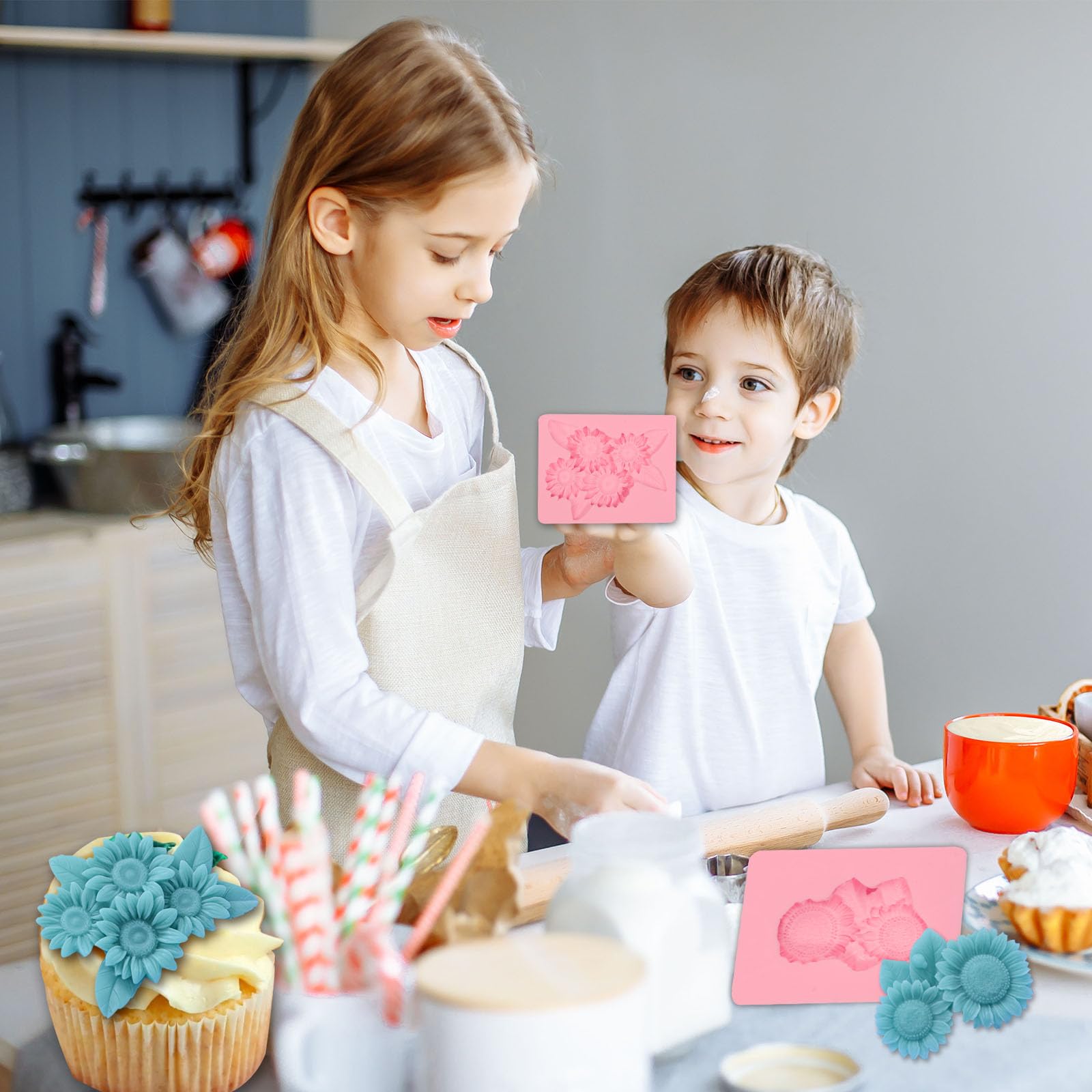 Sunflower Silicone Molds Cake Decoration Fondant Mold 3 Pcs For Thanksgiving And Mother'S Day Cupcake Toppers Muffins Almond Sug